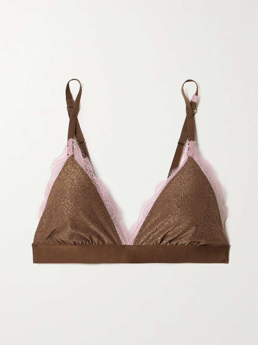 LOVE STORIES Filippa Lace-trimmed Metallic Stretch-jersey Triangle Bra