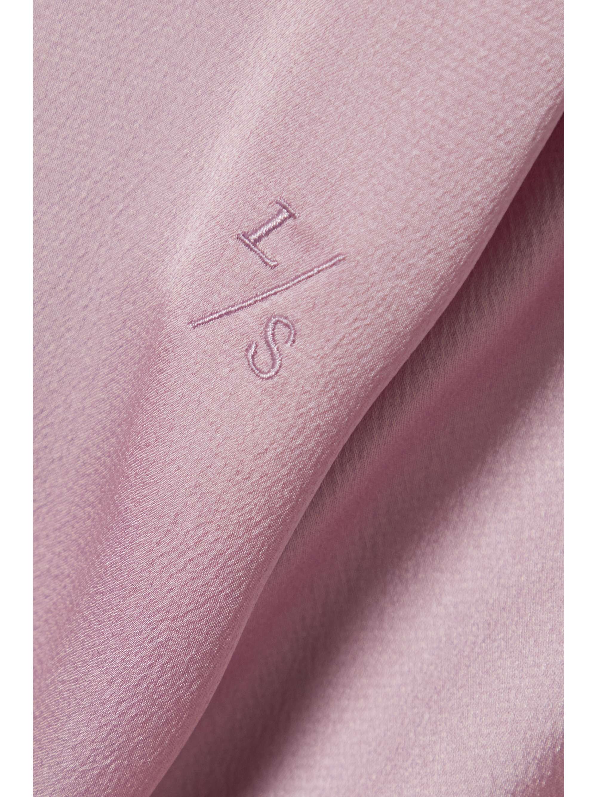 LOVE STORIES + NET SUSTAIN Patchouli feather-trimmed recycled satin robe