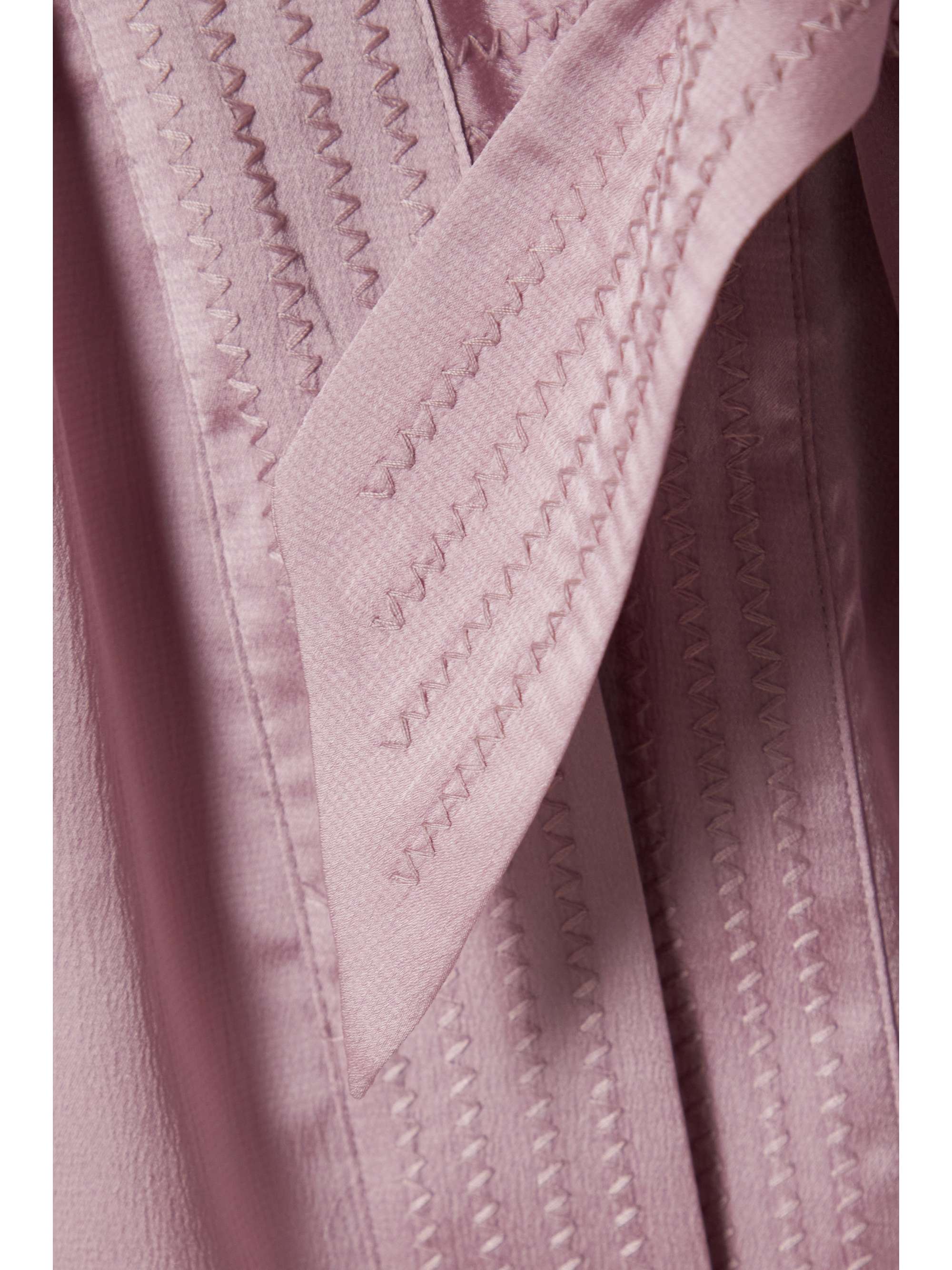 LOVE STORIES + NET SUSTAIN Patchouli feather-trimmed recycled satin robe