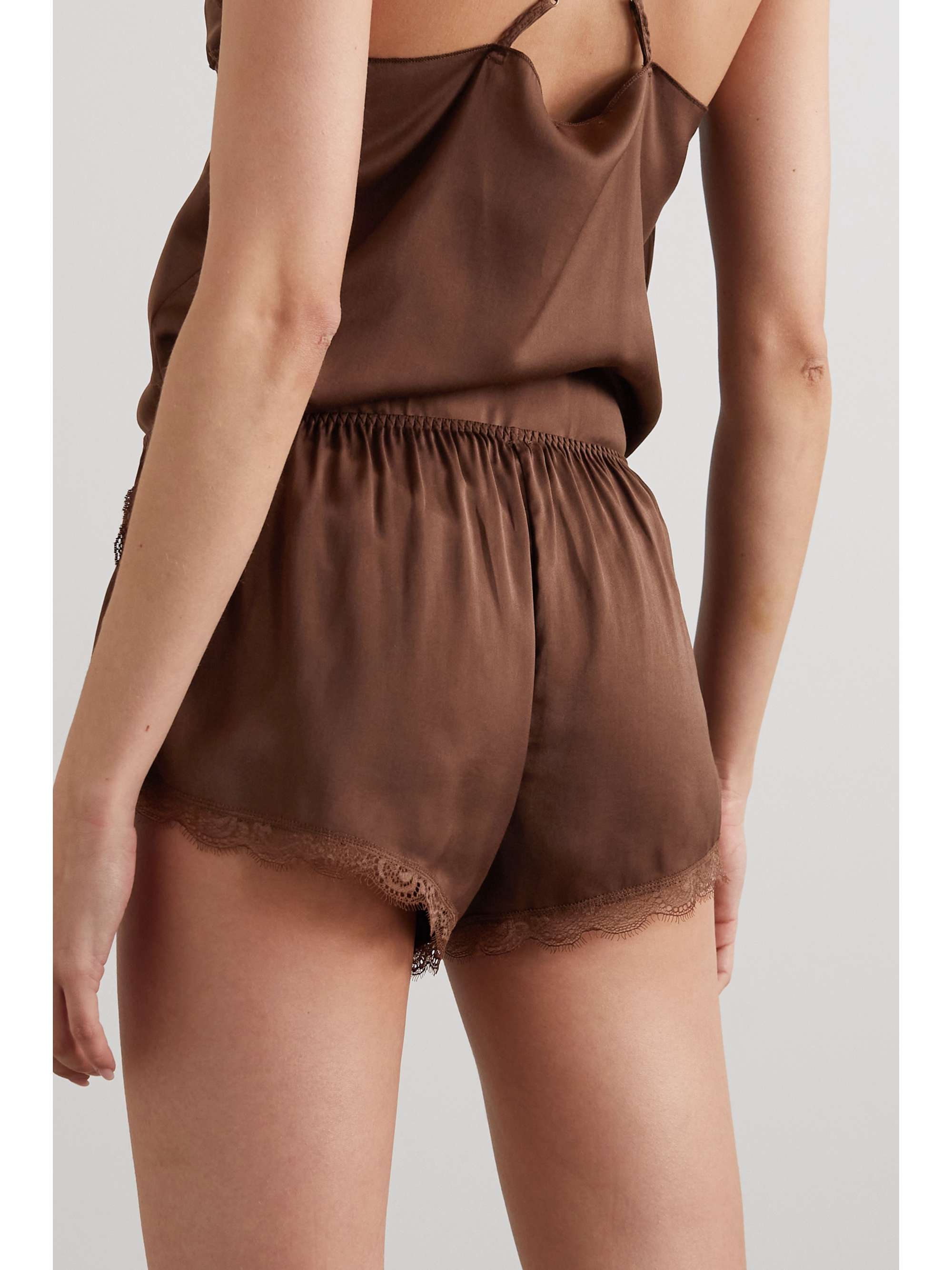Dark brown Apollo lace-trimmed satin 