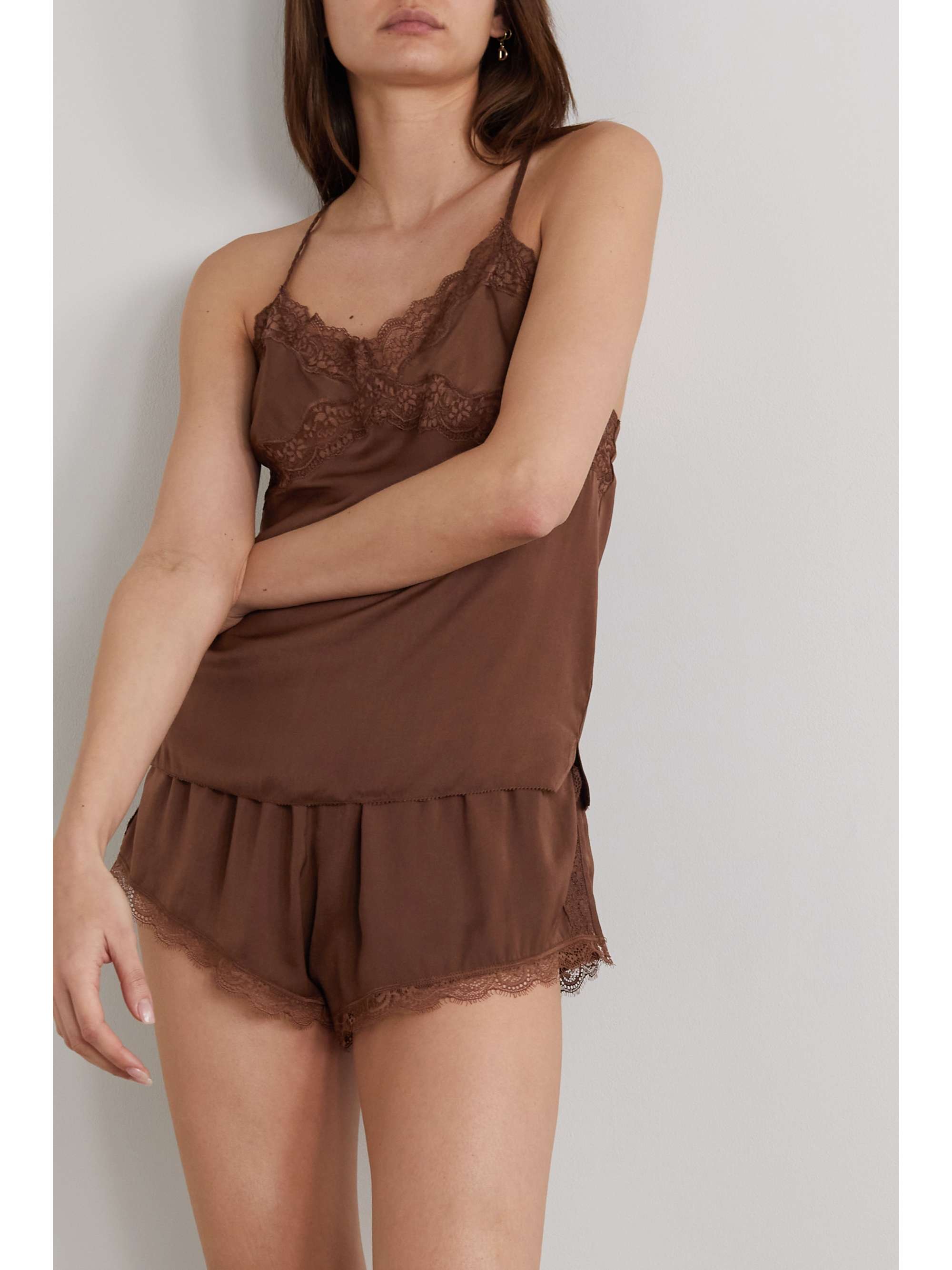 brown satin shorts