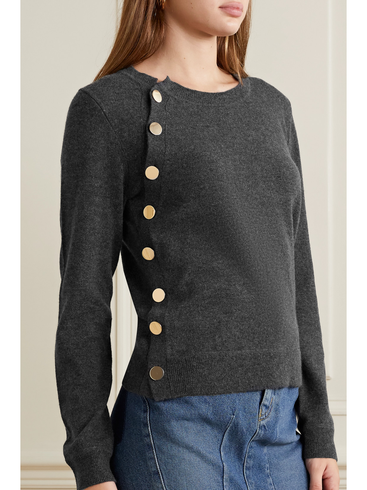 Shop Altuzarra Minamoto Button-embellished Cashmere Sweater In Gray