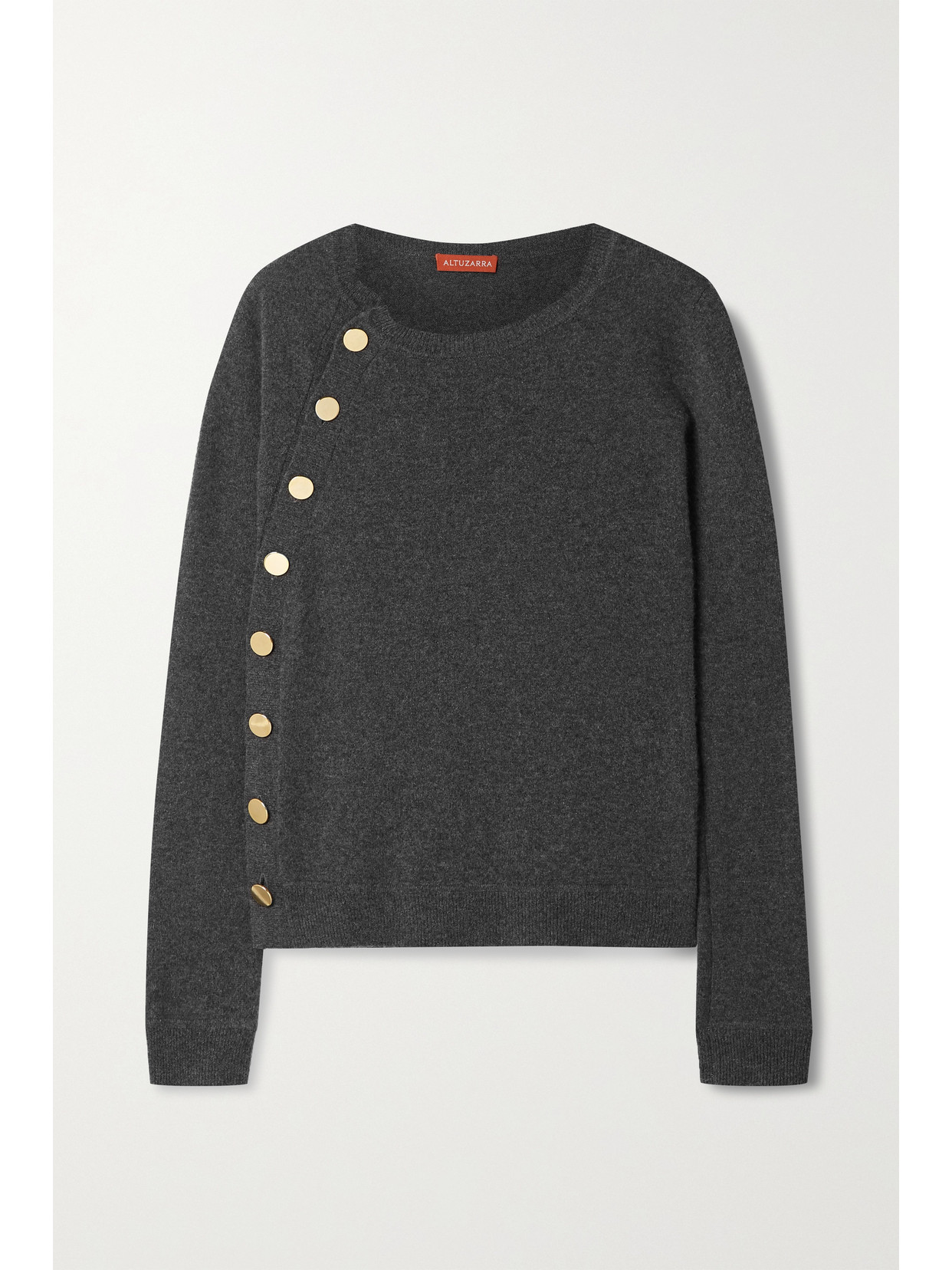 Shop Altuzarra Minamoto Button-embellished Cashmere Sweater In Gray