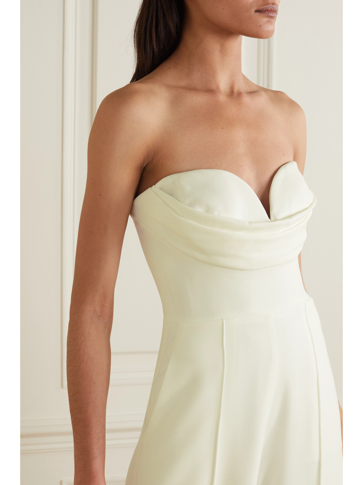 Alex Perry Hayden Strapless Draped Crepe Jumpsuit In White