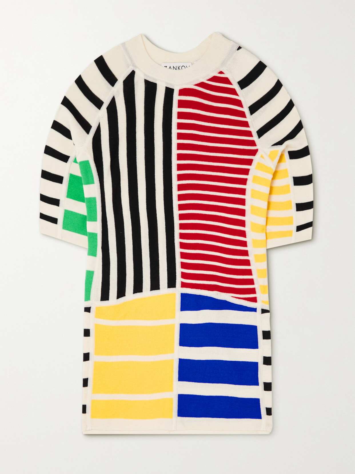 Zankov Kevin Paneled Jacquard-knit Organic Cotton T-shirt In Red | ModeSens