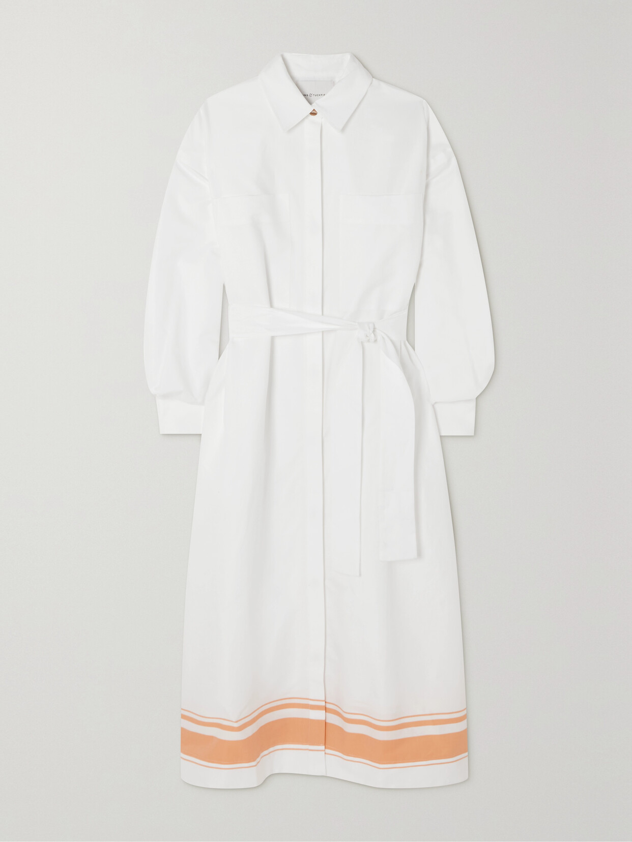 KING & TUCKFIELD Belted Striped Cotton-twill Maxi Shirt Dress - White