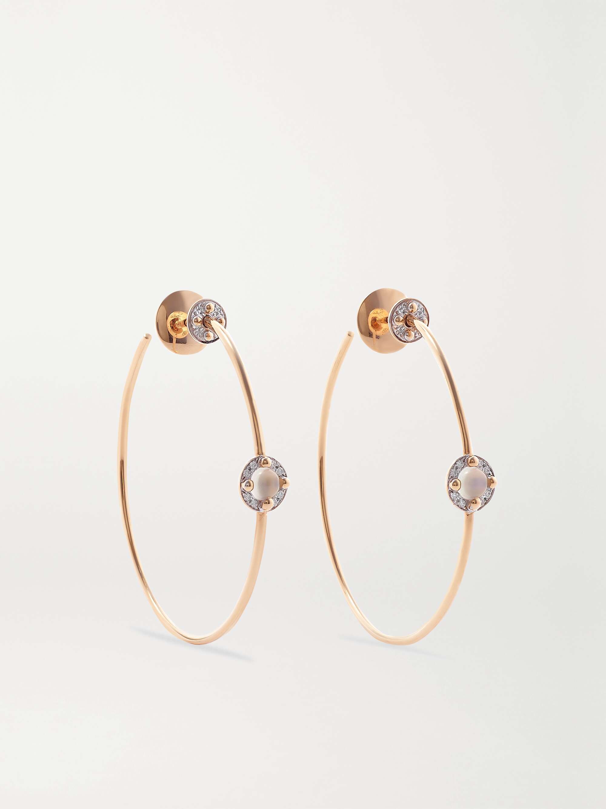 POMELLATO M'ama non M'ama 18-karat rose gold, moonstone and diamond hoop earrings