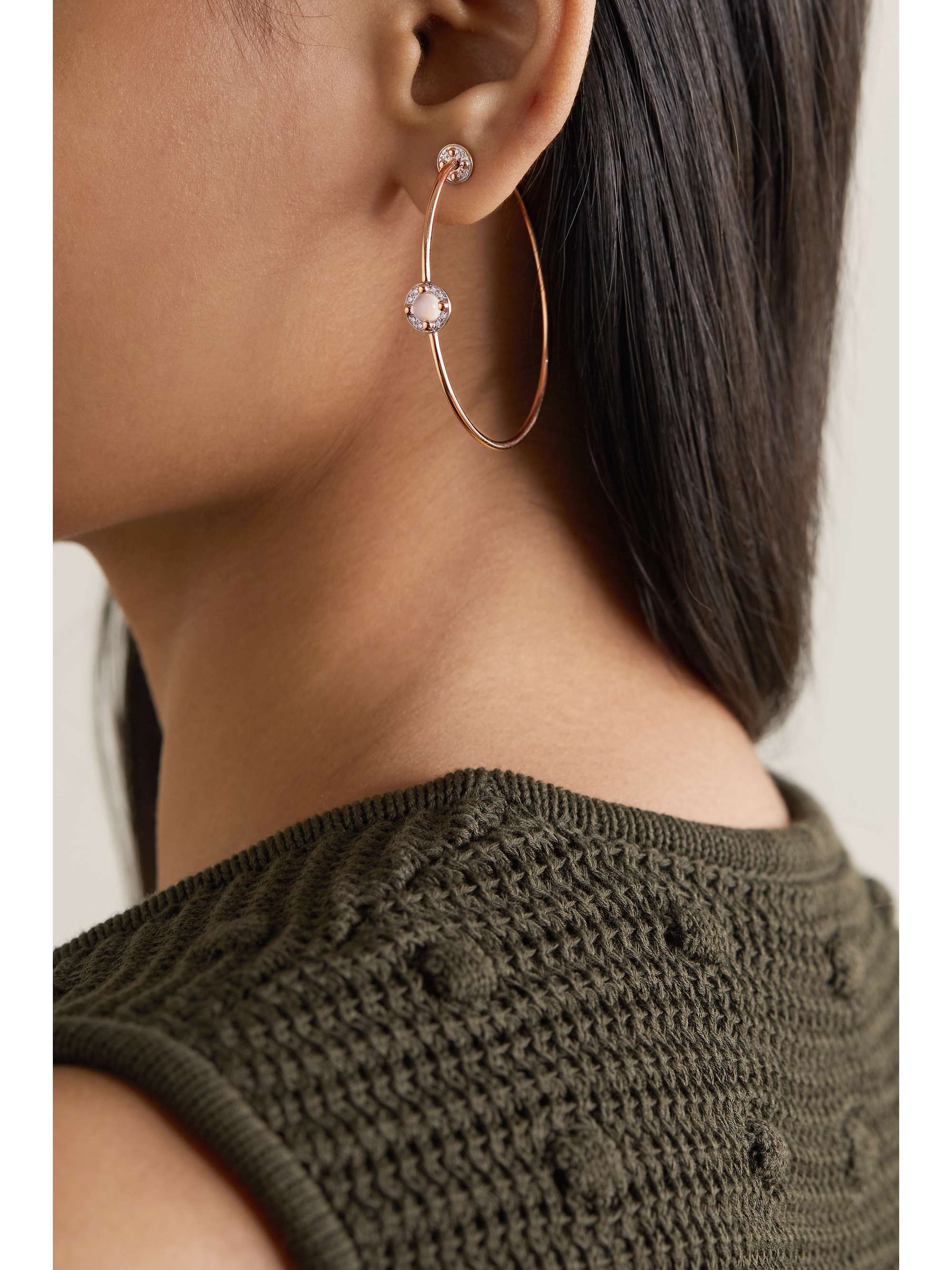 POMELLATO M'ama non M'ama 18-karat rose gold, moonstone and diamond hoop earrings