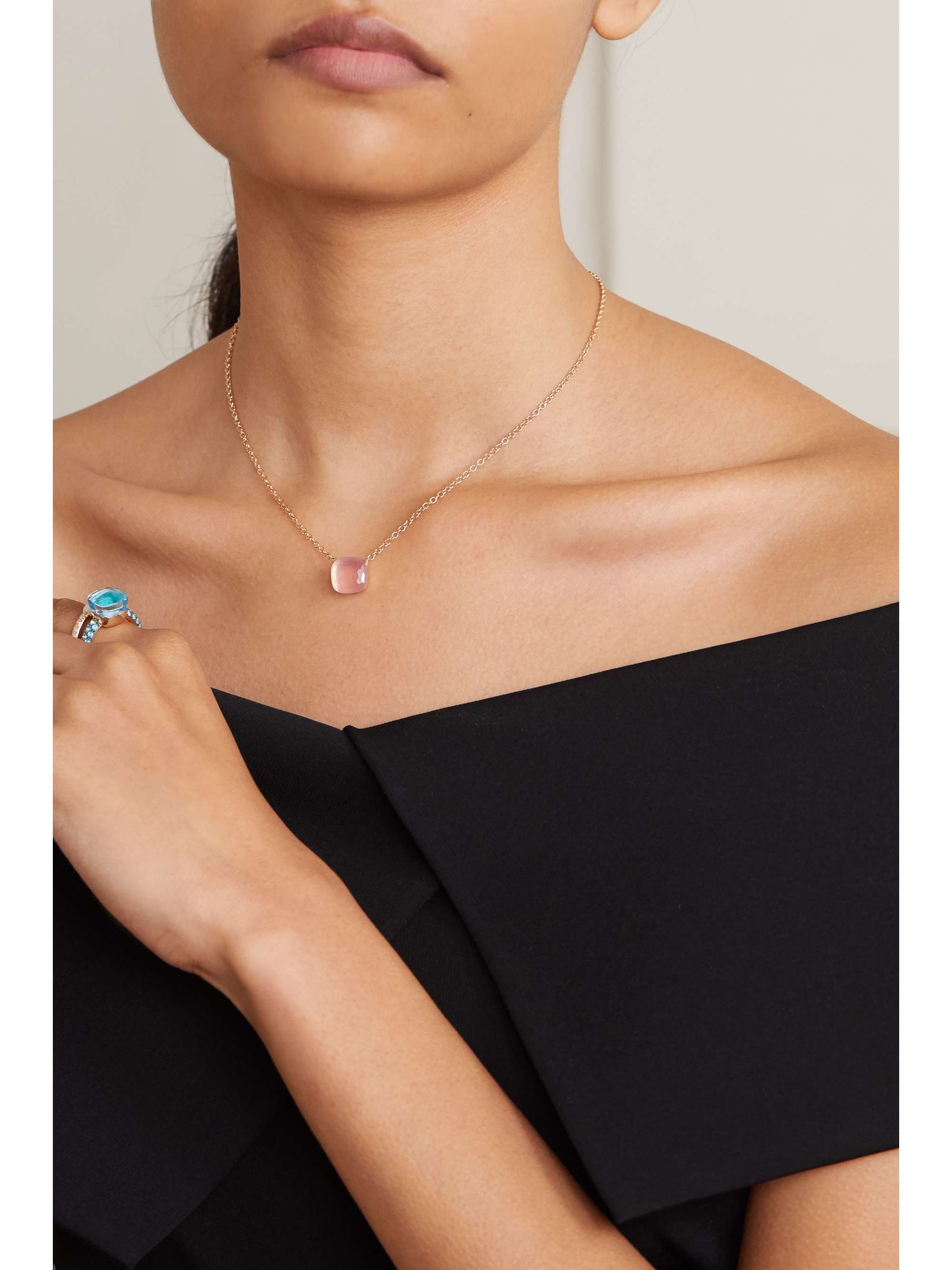 POMELLATO Nudo 18-karat white and rose gold, rose quartz and chalcedony necklace