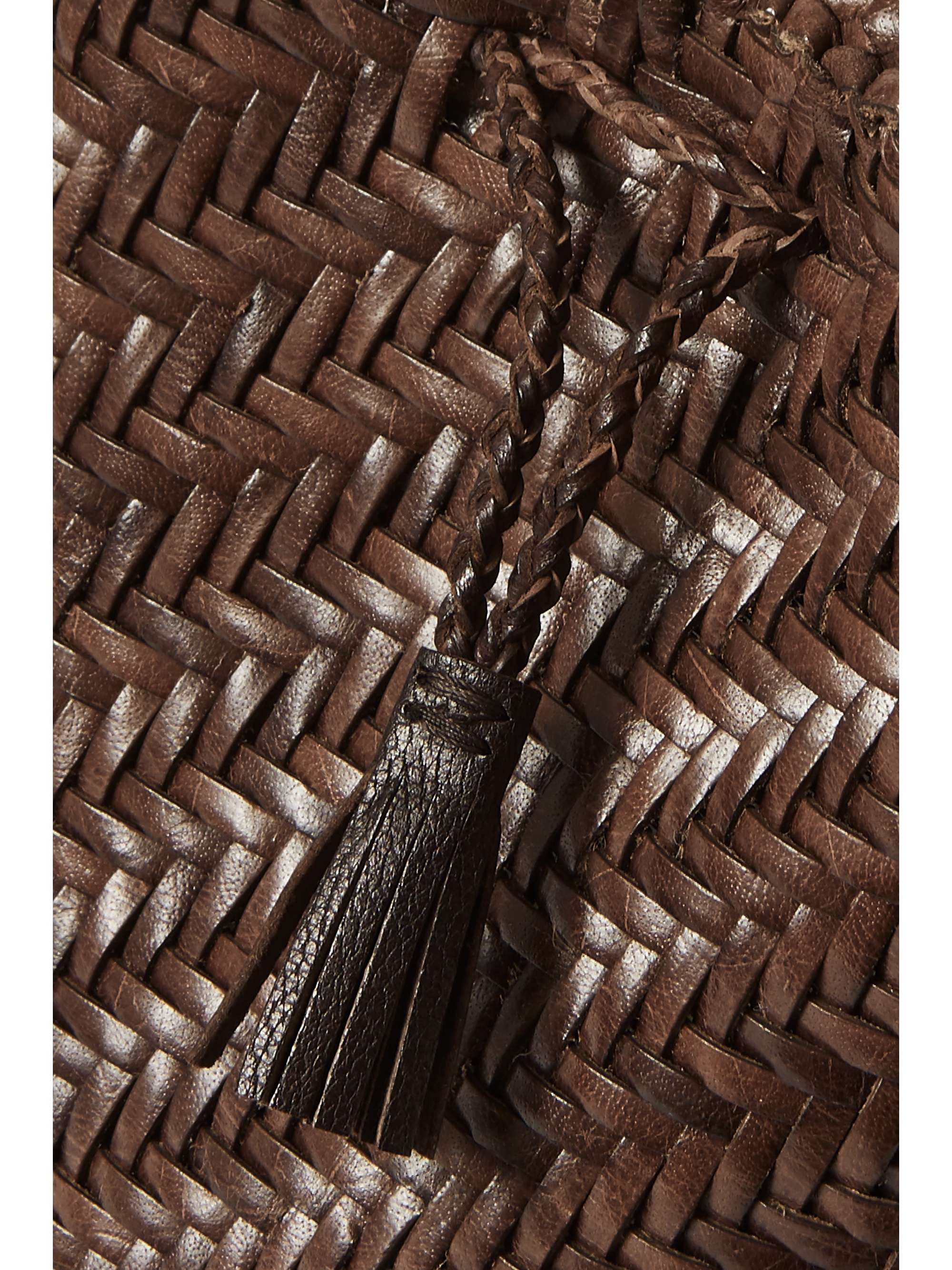 DRAGON DIFFUSION Pompom Double Jump woven leather bucket bag