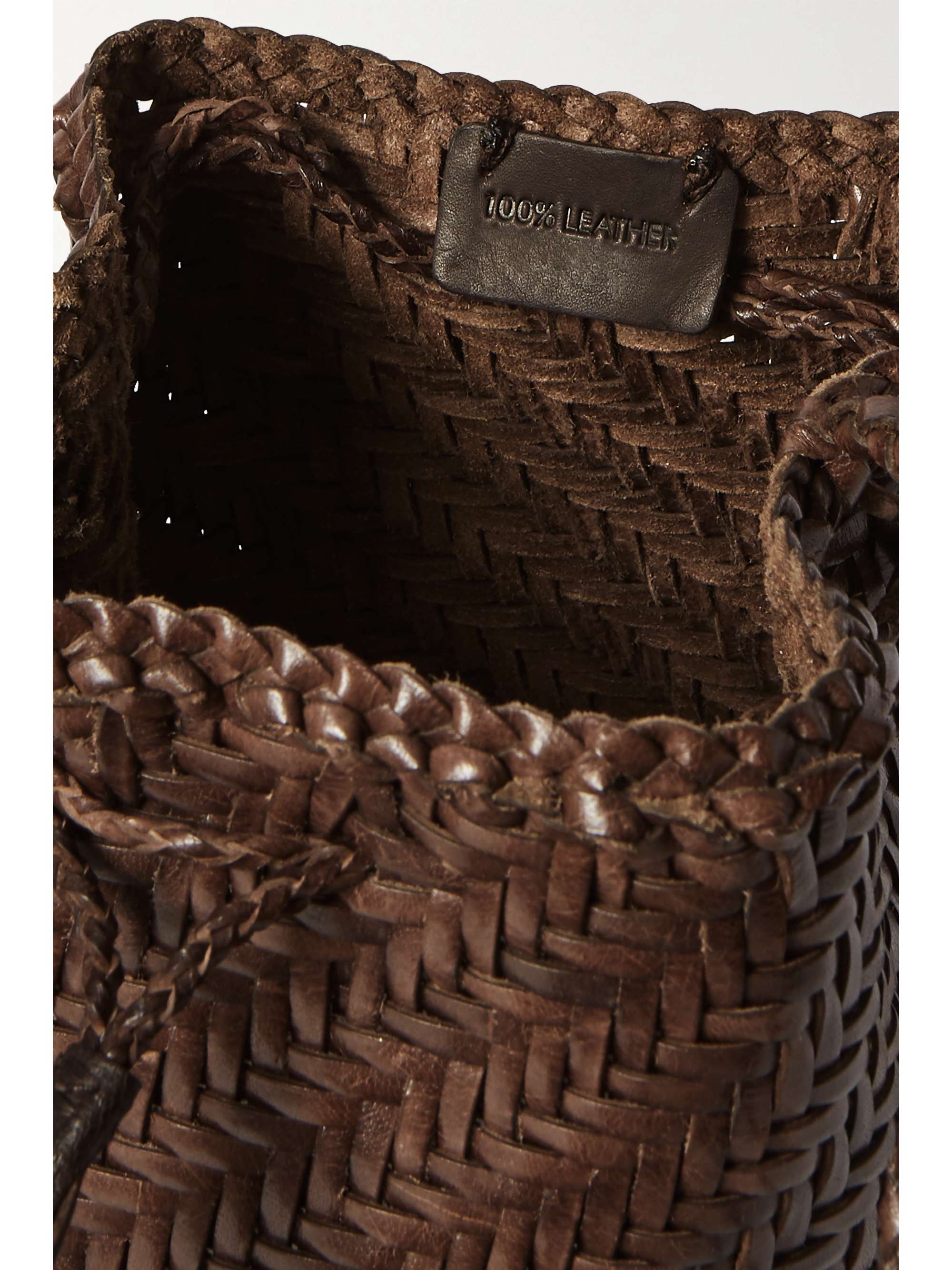 DRAGON DIFFUSION Pompom Double Jump woven leather bucket bag