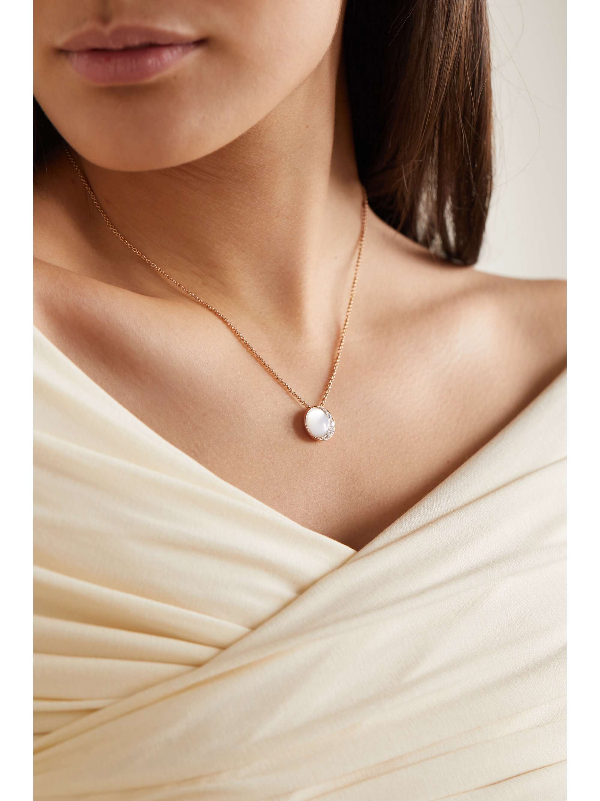 DAVID MORRIS Fortuna 18-karat rose gold, mother-of-pearl and diamond necklace