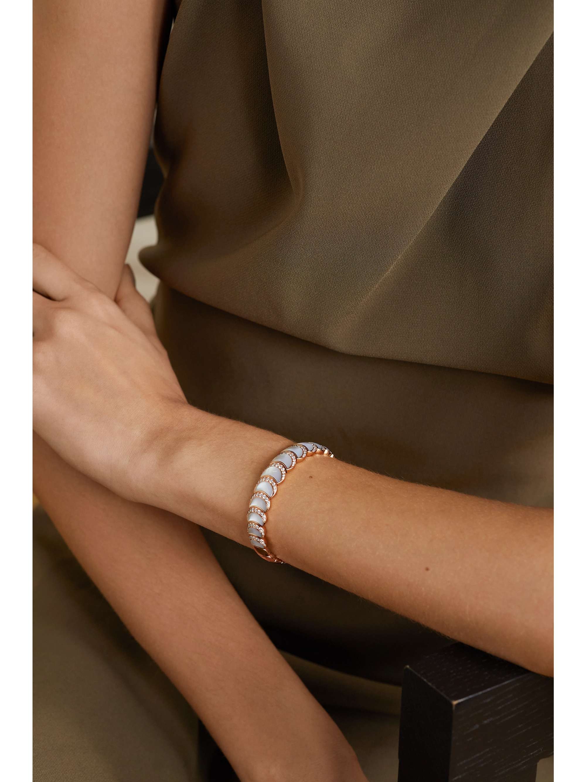 DAVID MORRIS Fortuna 18-karat rose gold, mother-of-pearl and diamond bangle