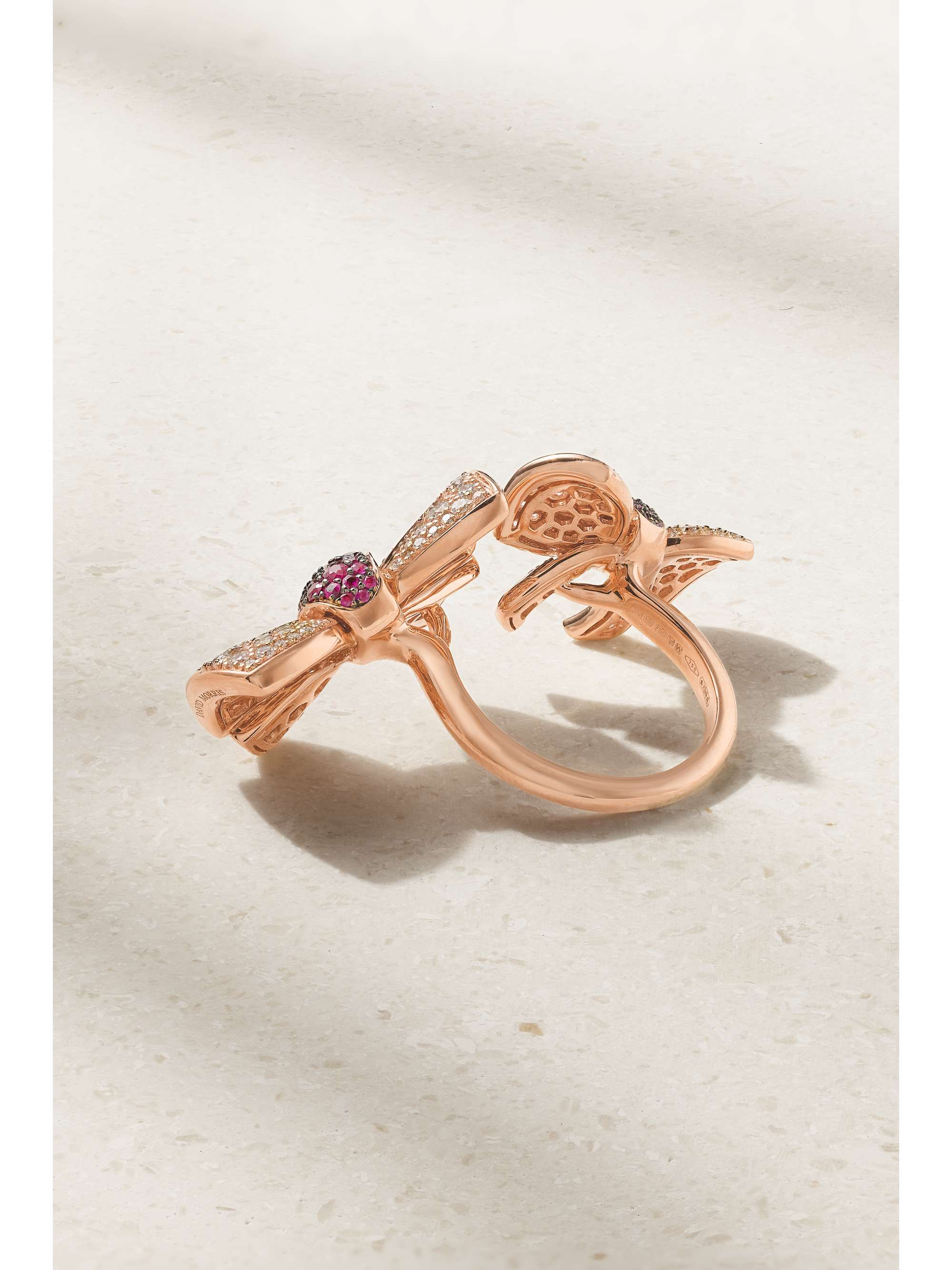 DAVID MORRIS Beaux Double 18-karat rose gold, diamond and ruby ring