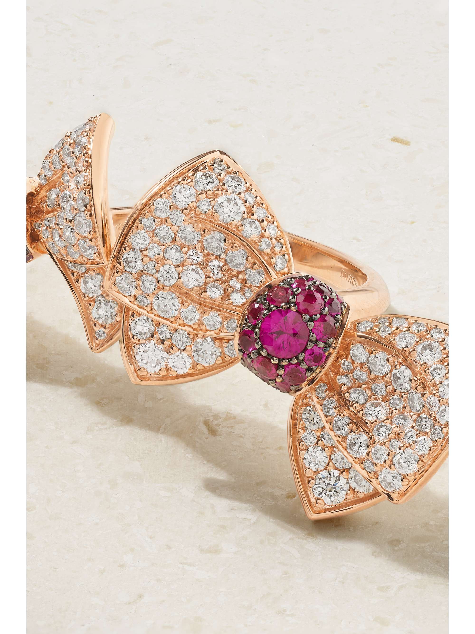 DAVID MORRIS Beaux Double 18-karat rose gold, diamond and ruby ring
