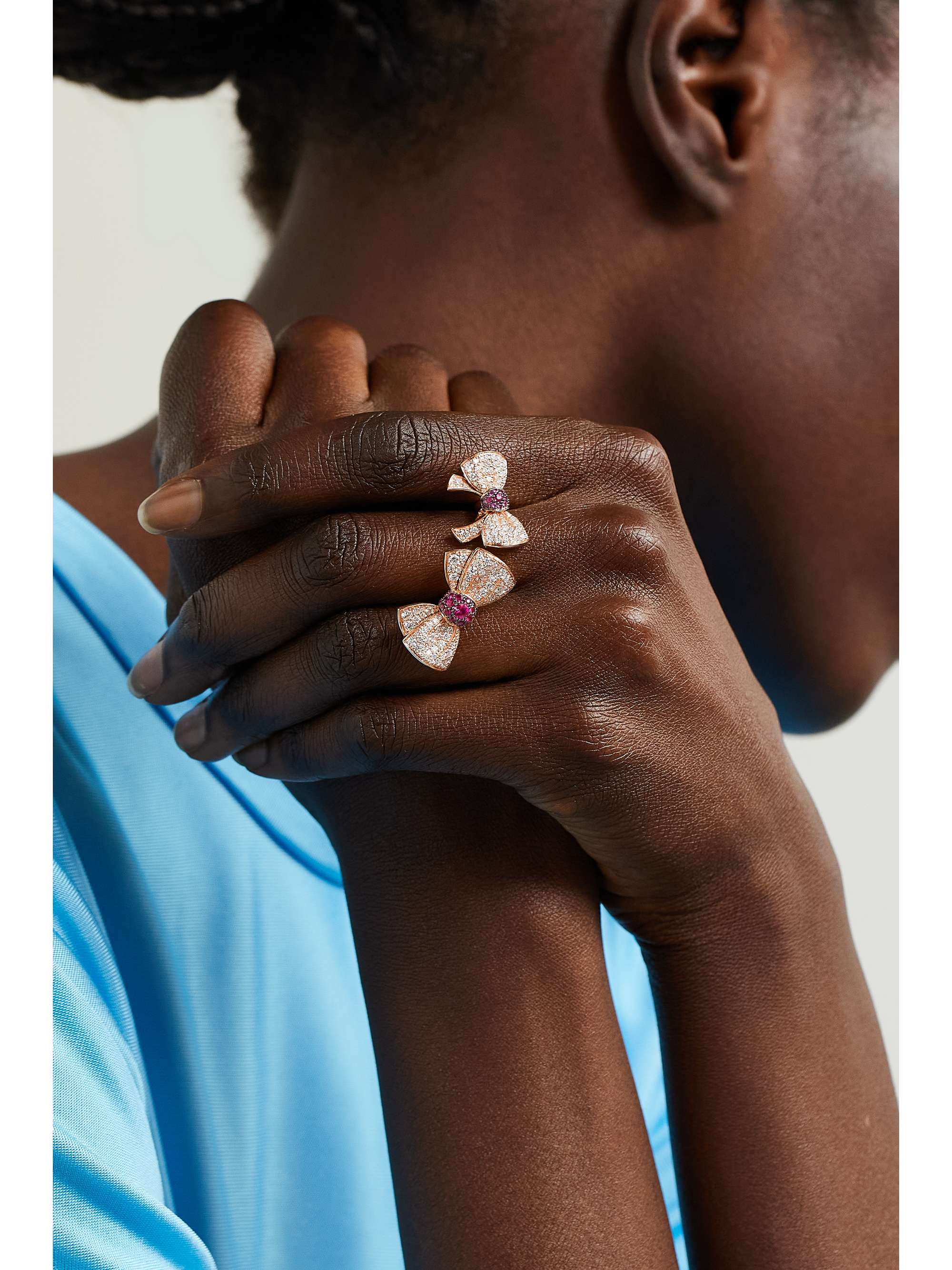 DAVID MORRIS Beaux Double 18-karat rose gold, diamond and ruby ring