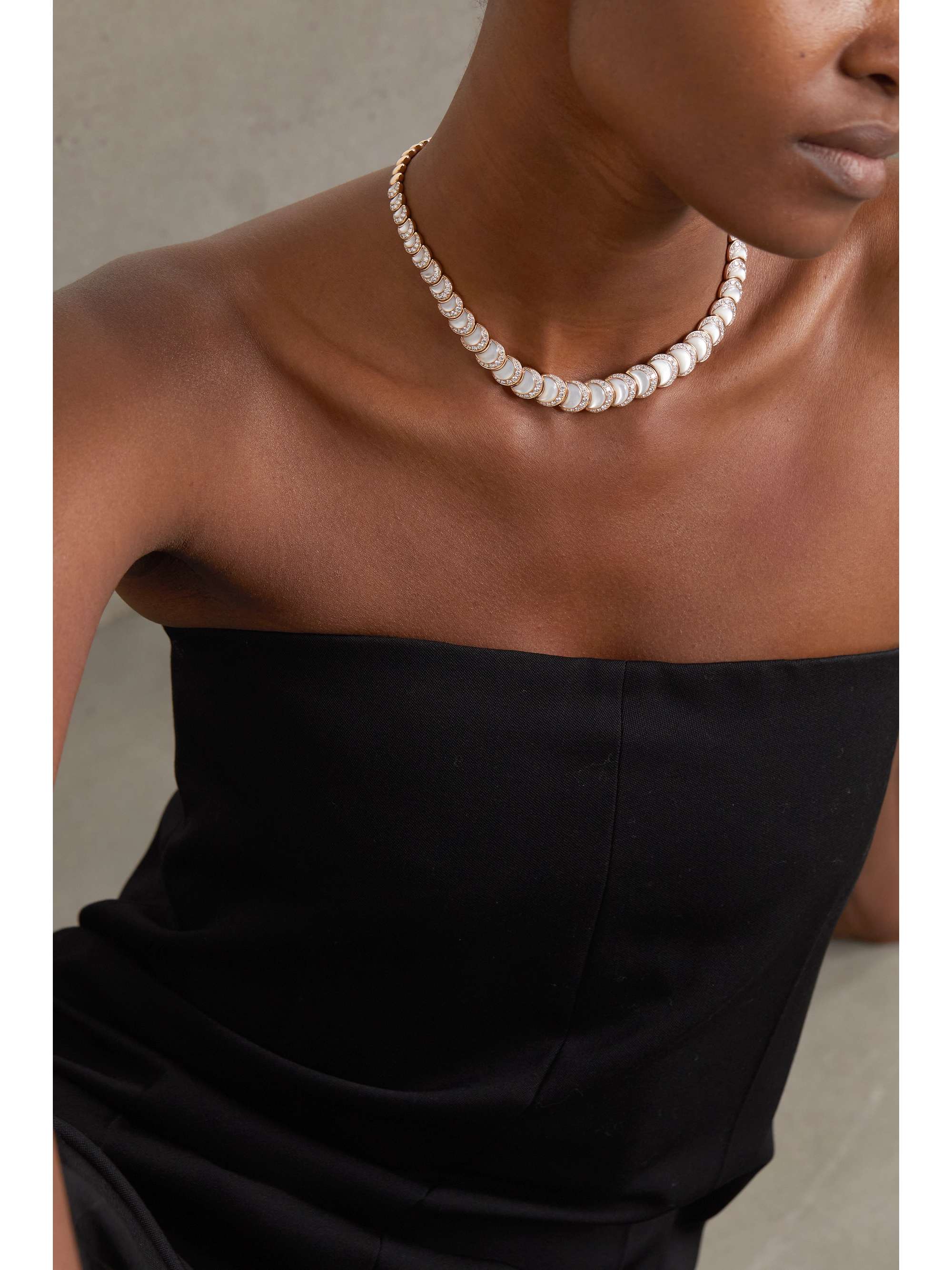 DAVID MORRIS Fortuna 18-karat rose gold, mother-of-pearl and diamond necklace