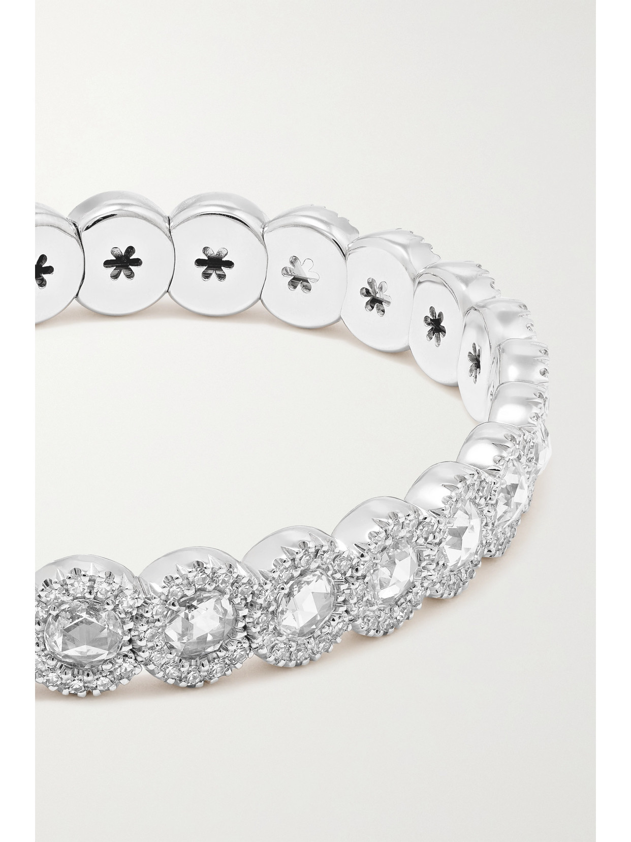 David Morris 18kt White Gold Diamond Rose Cut Flexible Cuff Bracelet In Gold