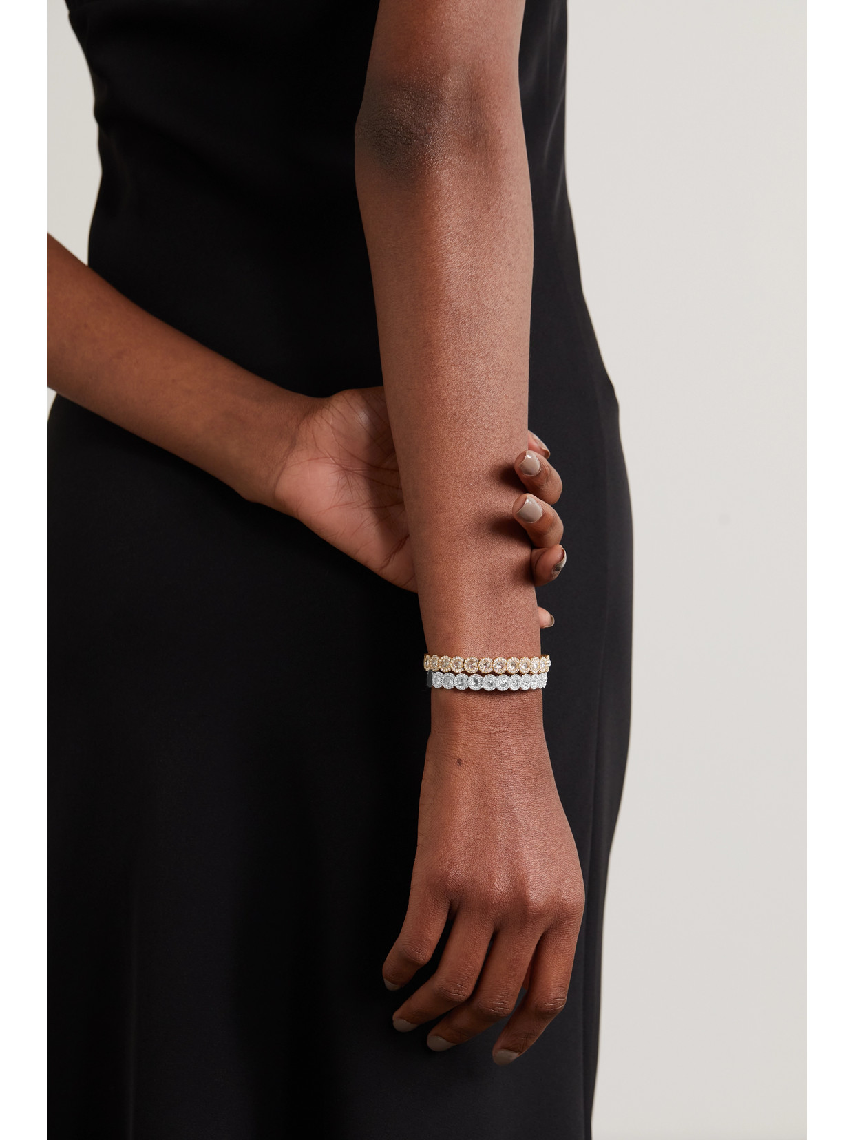 David Morris 18kt White Gold Diamond Rose Cut Flexible Cuff Bracelet In Gold