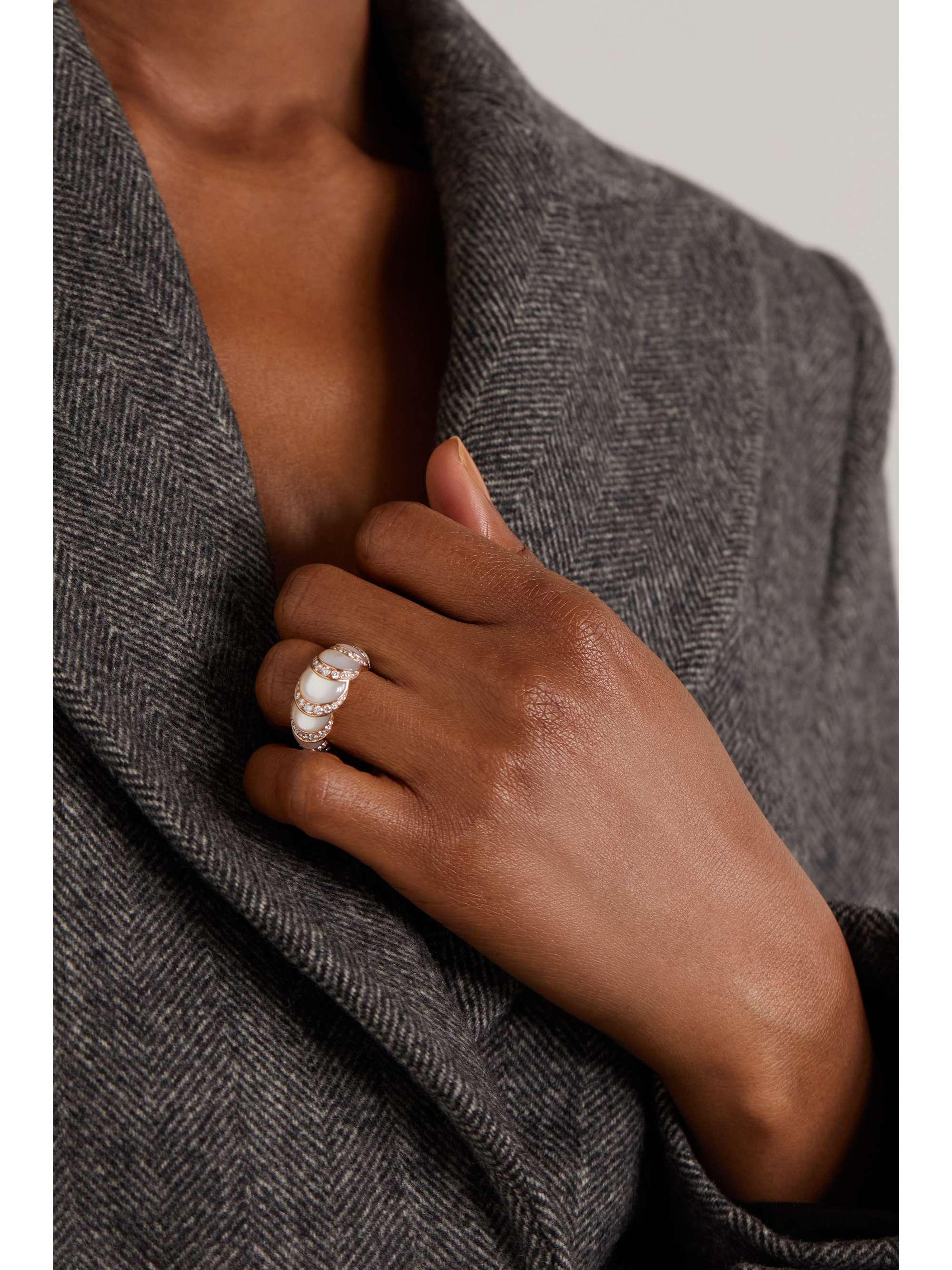 DAVID MORRIS Fortuna 18-karat rose gold, agate and diamond ring