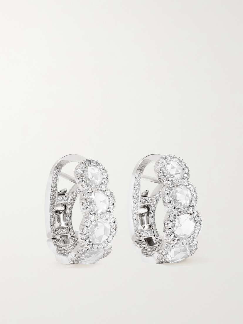 David Morris 18-karat White Gold Diamond Hoop Earrings