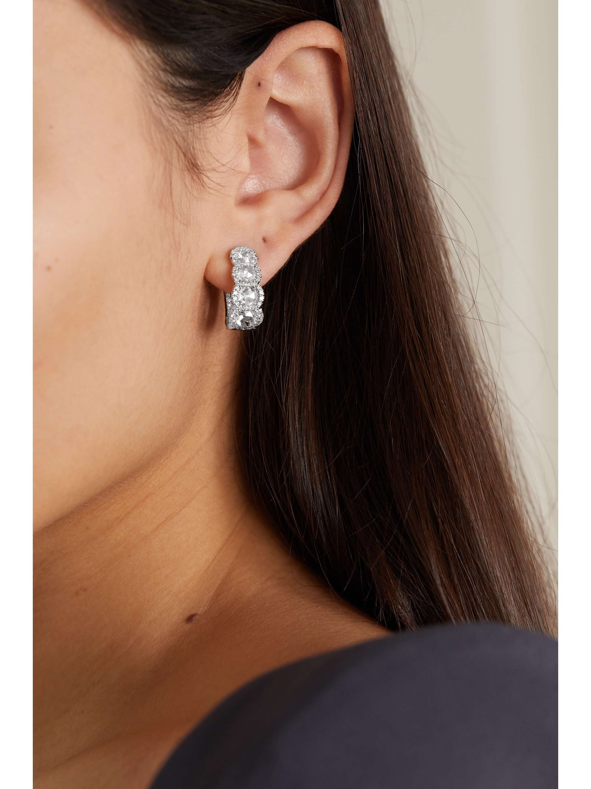 DAVID MORRIS 18-karat white gold diamond hoop earrings