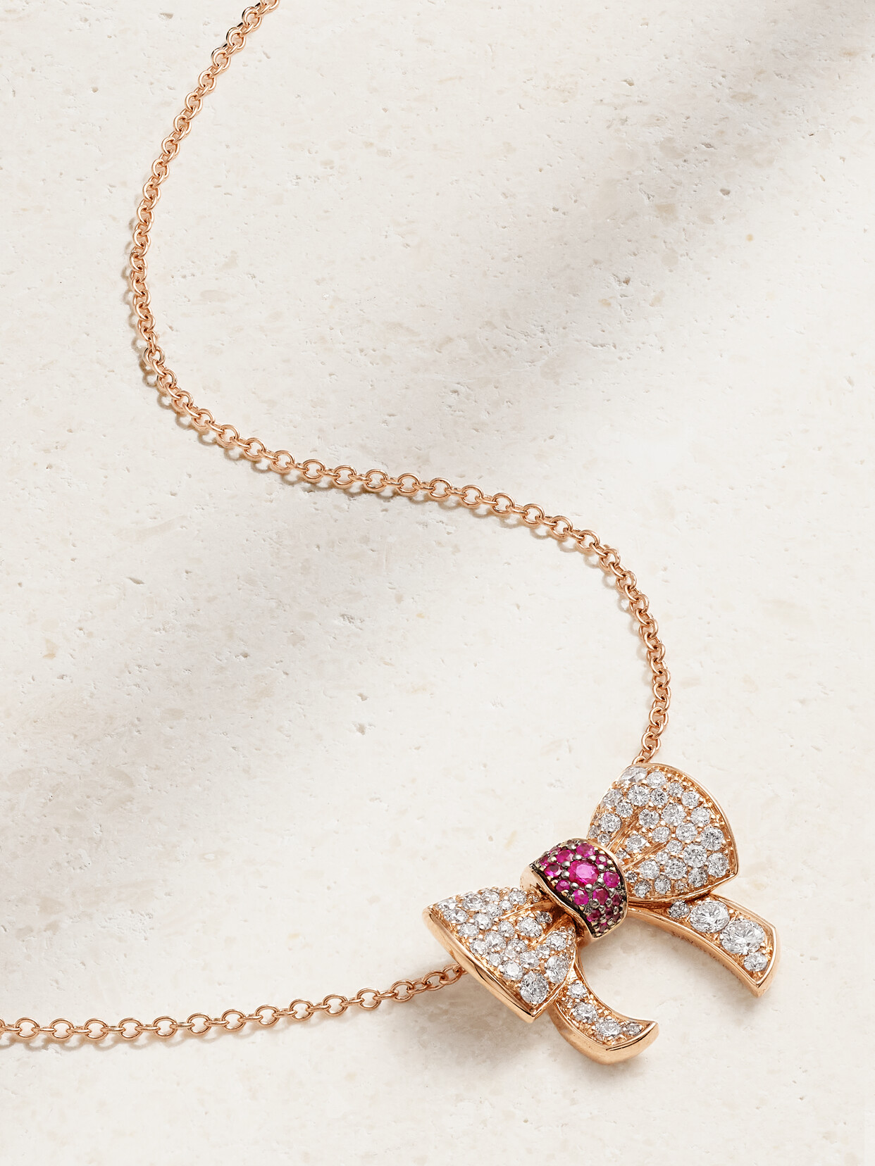 David Morris - Beaux 18-karat Rose Gold, Diamond And Ruby Necklace - one size 22 Awaiting product image