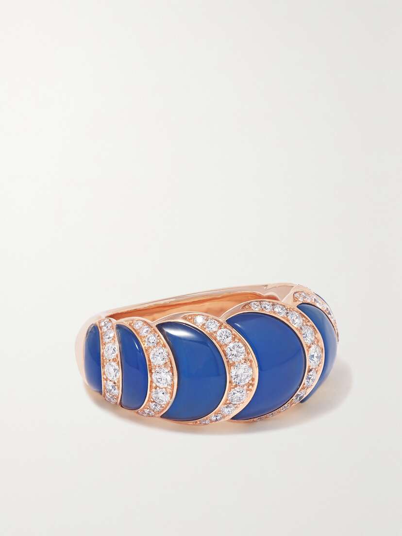 David Morris Fortuna 18-karat Rose Gold, Agate And Diamond Ring