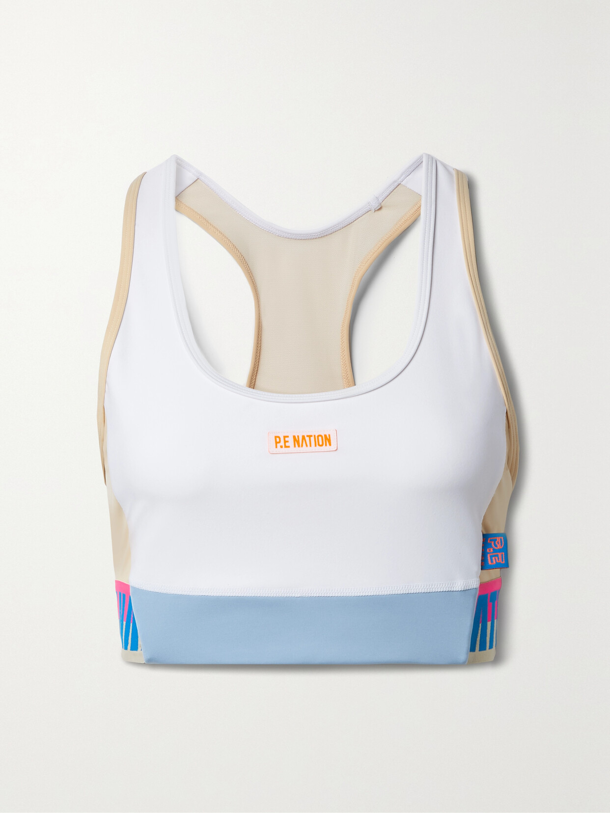 P.E NATION Gravity Cutout Color-block Recycled Stretch And Mesh Sports Bra - White