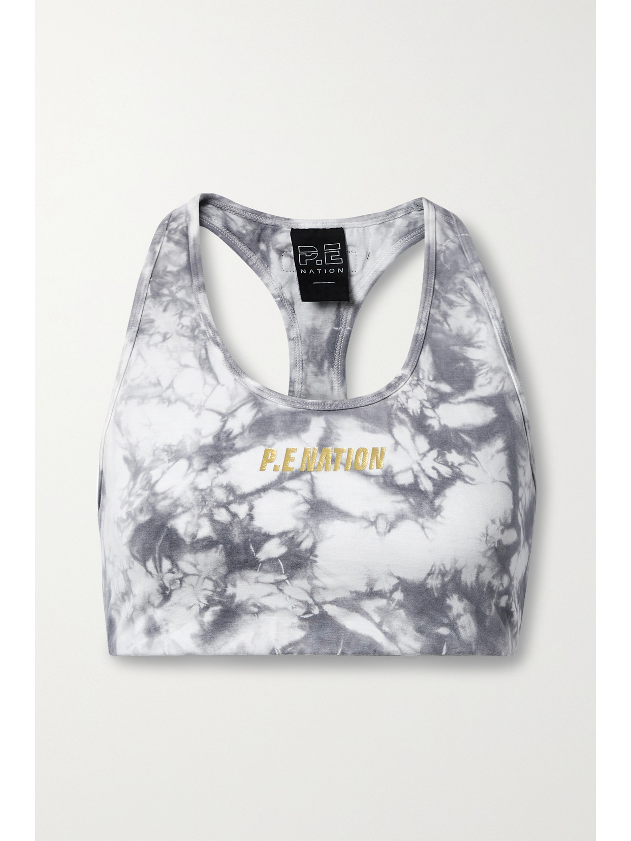 P.E NATION - Ascend Tie-dyed Stretch Organic Cotton-jersey Sports Bra - Gray 20 Awaiting product image