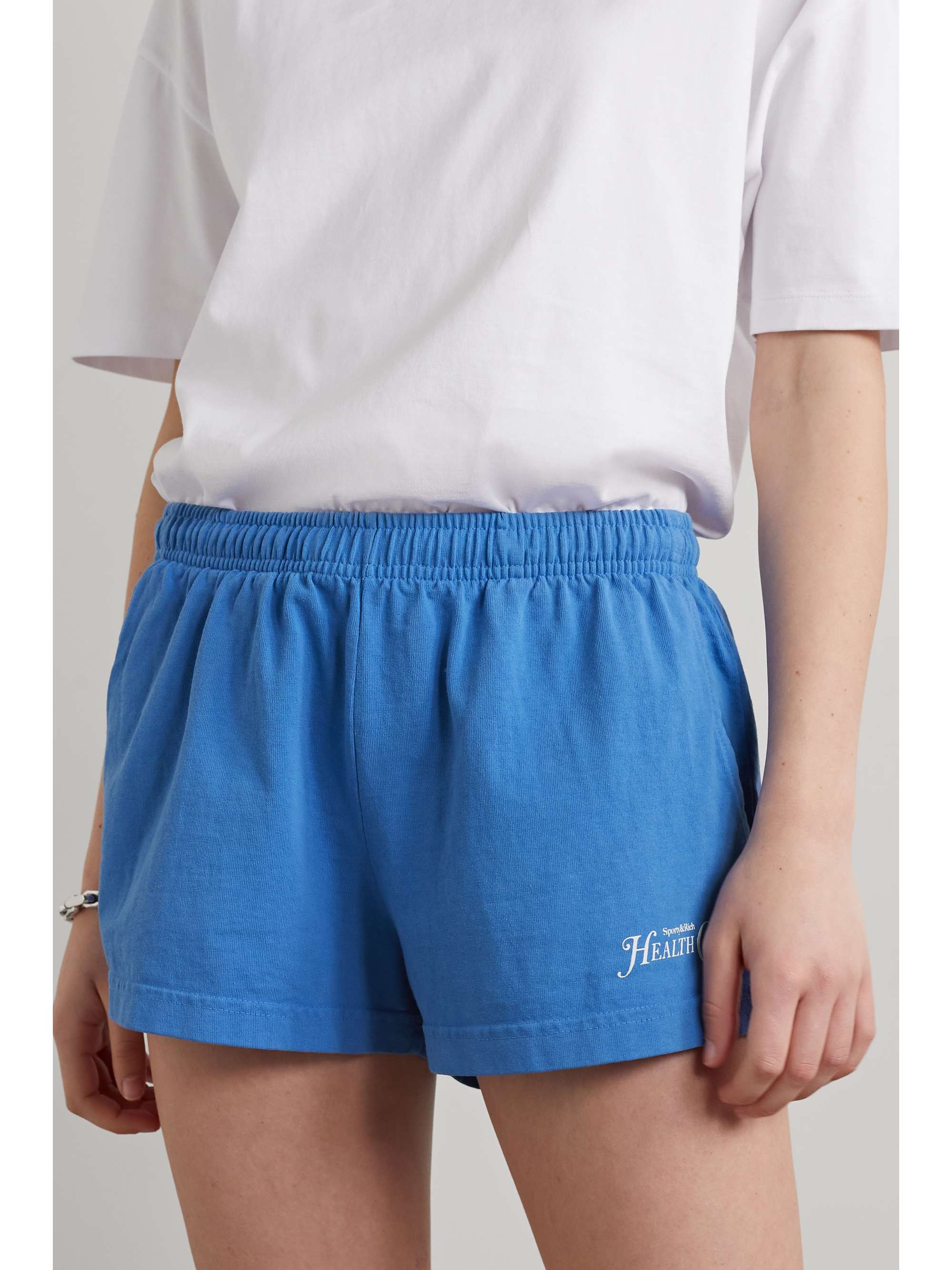 Blue Printed cottonjersey shorts SPORTY & RICH NETAPORTER