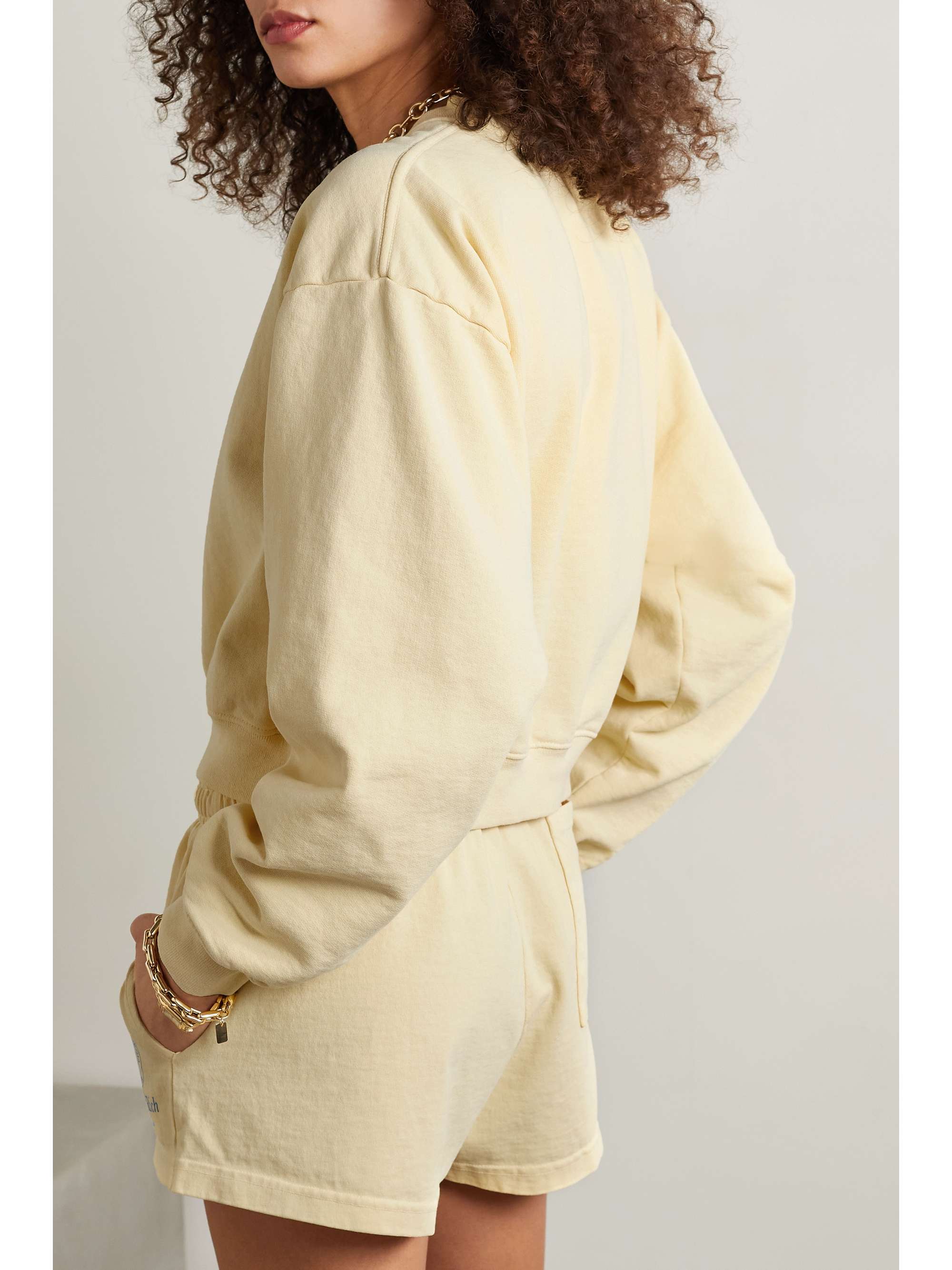 SPORTY & RICH Crown cropped printed cotton-jersey sweatshirt