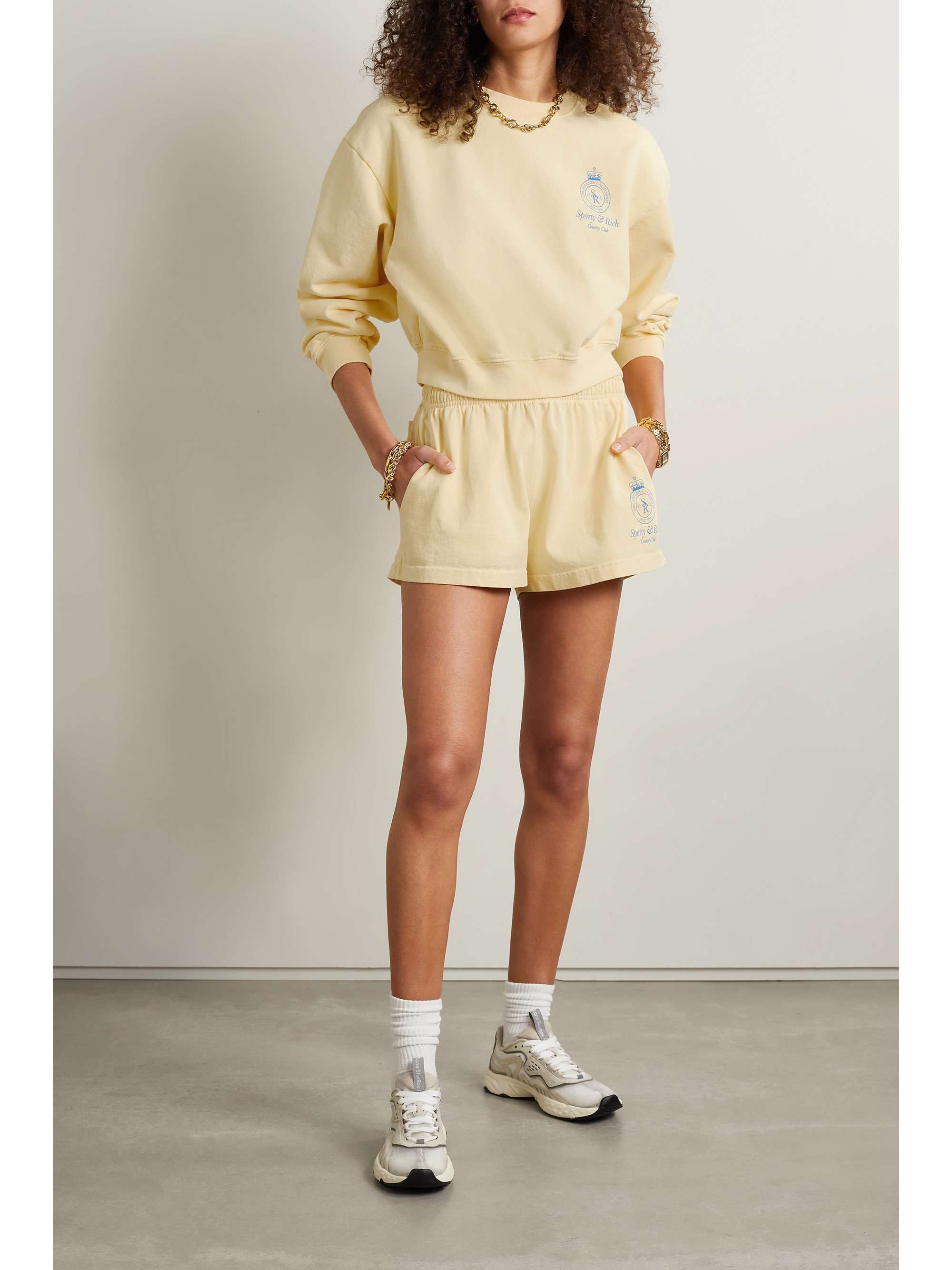 SPORTY & RICH Crown cropped printed cotton-jersey sweatshirt