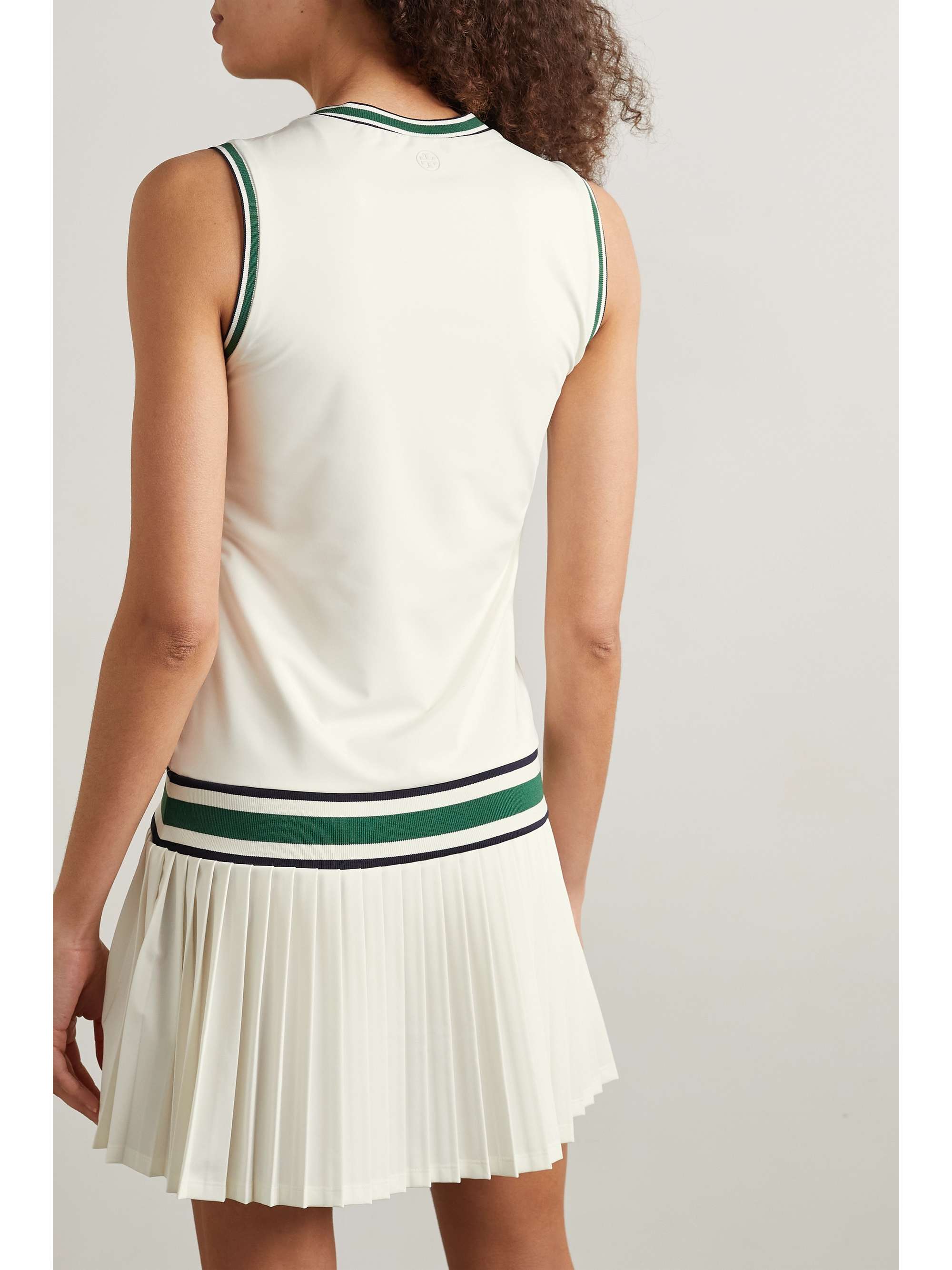 TORY SPORT Pleated striped stretch-jersey tennis dress