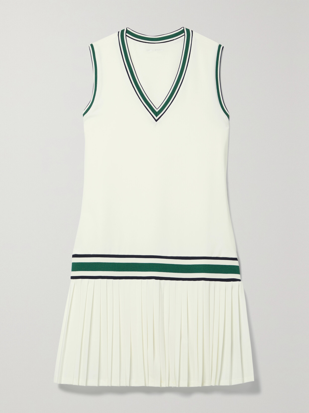 Pleated Striped Stretch-jersey Tennis Dress