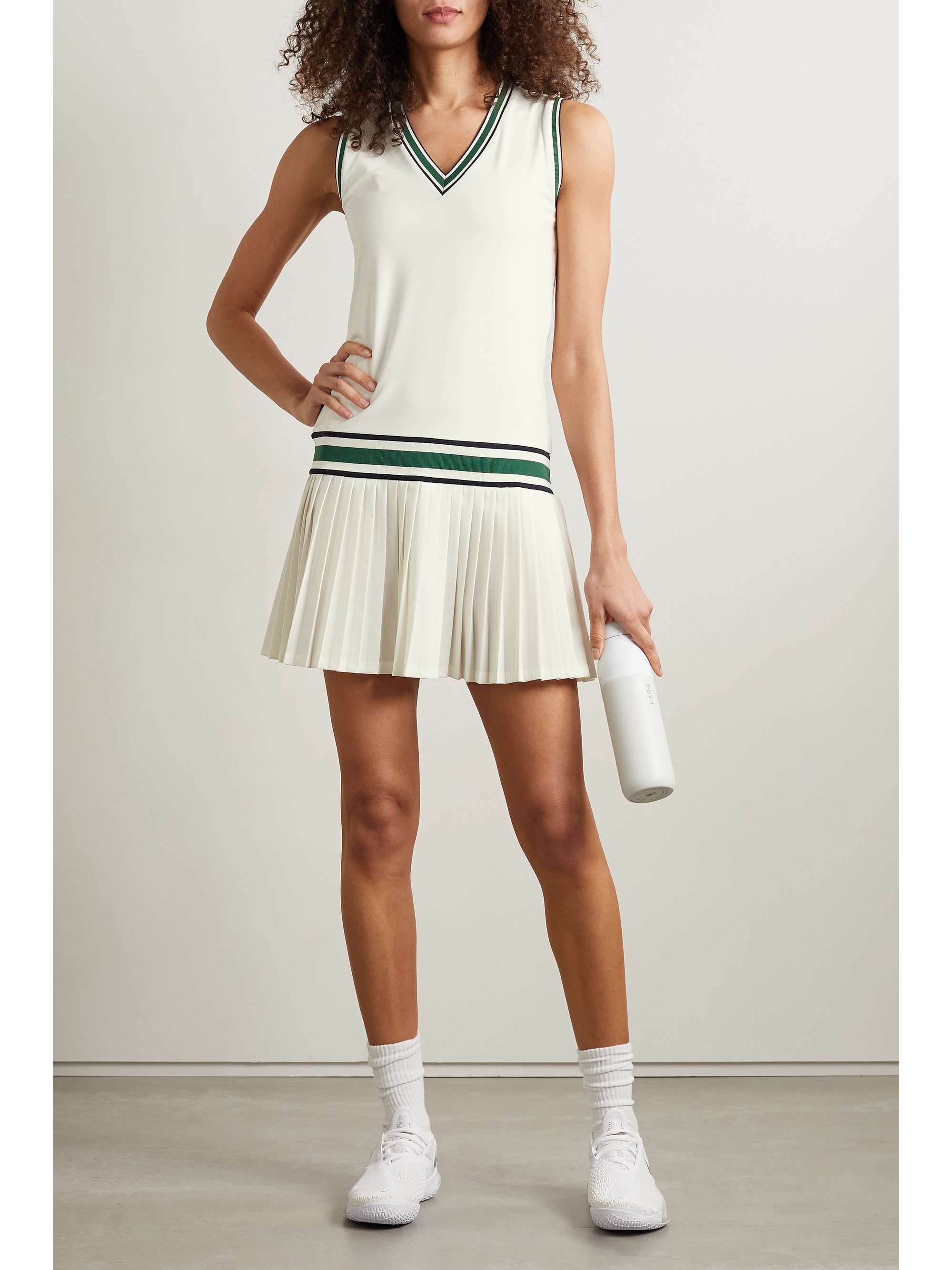TORY SPORT Pleated striped stretch-jersey tennis dress