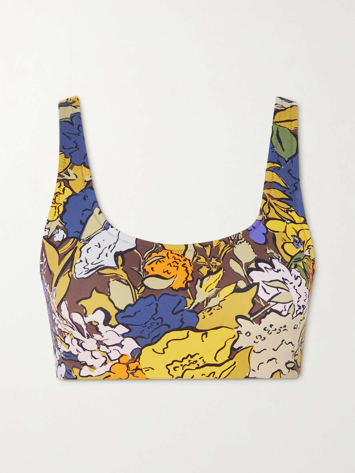 Tory Sport Printed Stretch-tactel Sports Bra In Yellow