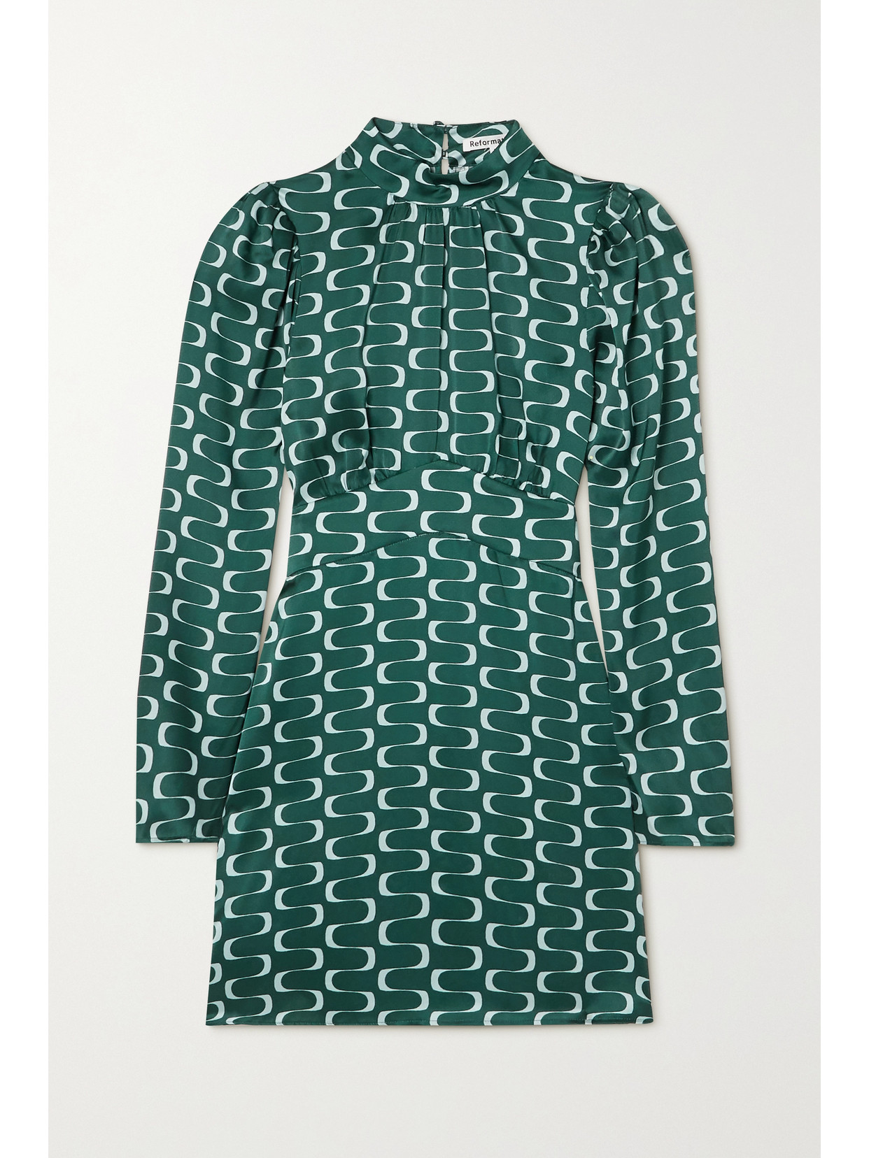 Reformation + Net Sustain Samuel Printed Silk-satin Mini Dress In Green