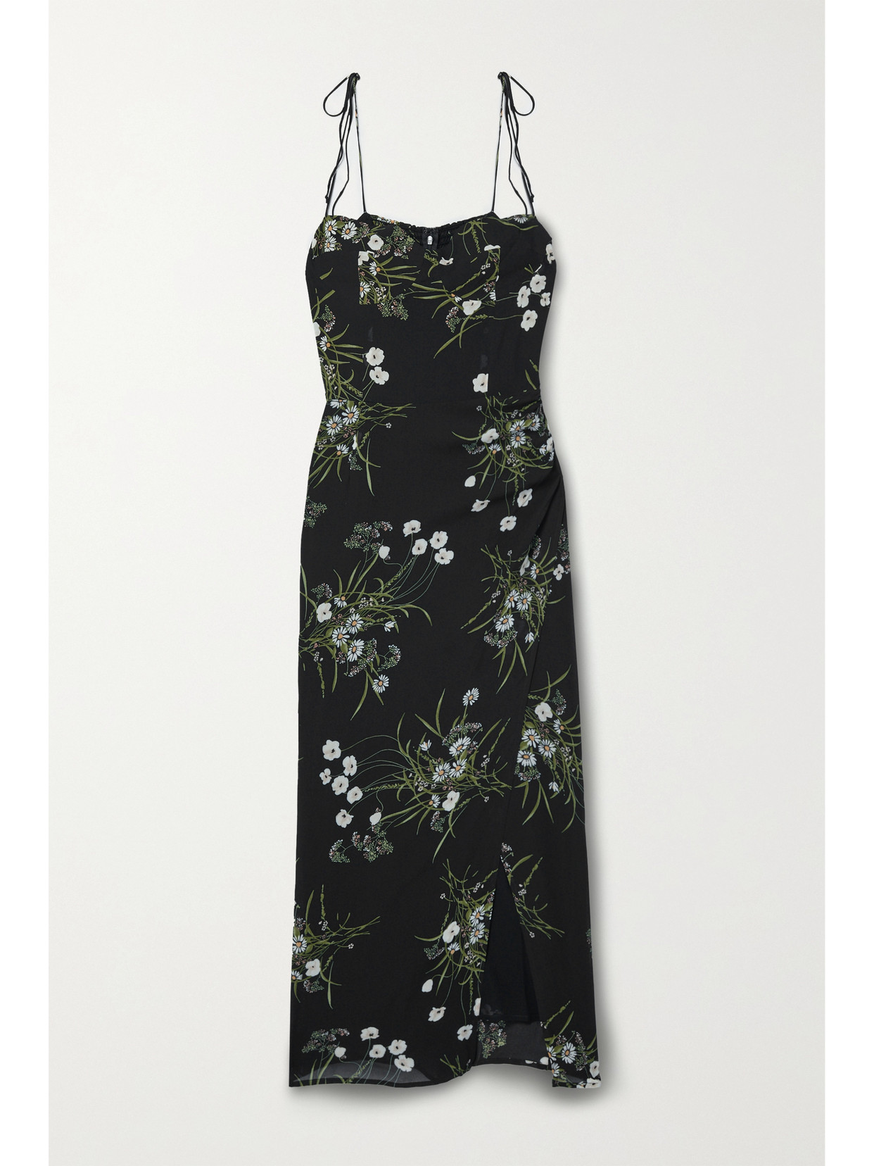 Reformation Kourtney Floral-print Georgette Midi Dress In Black | ModeSens