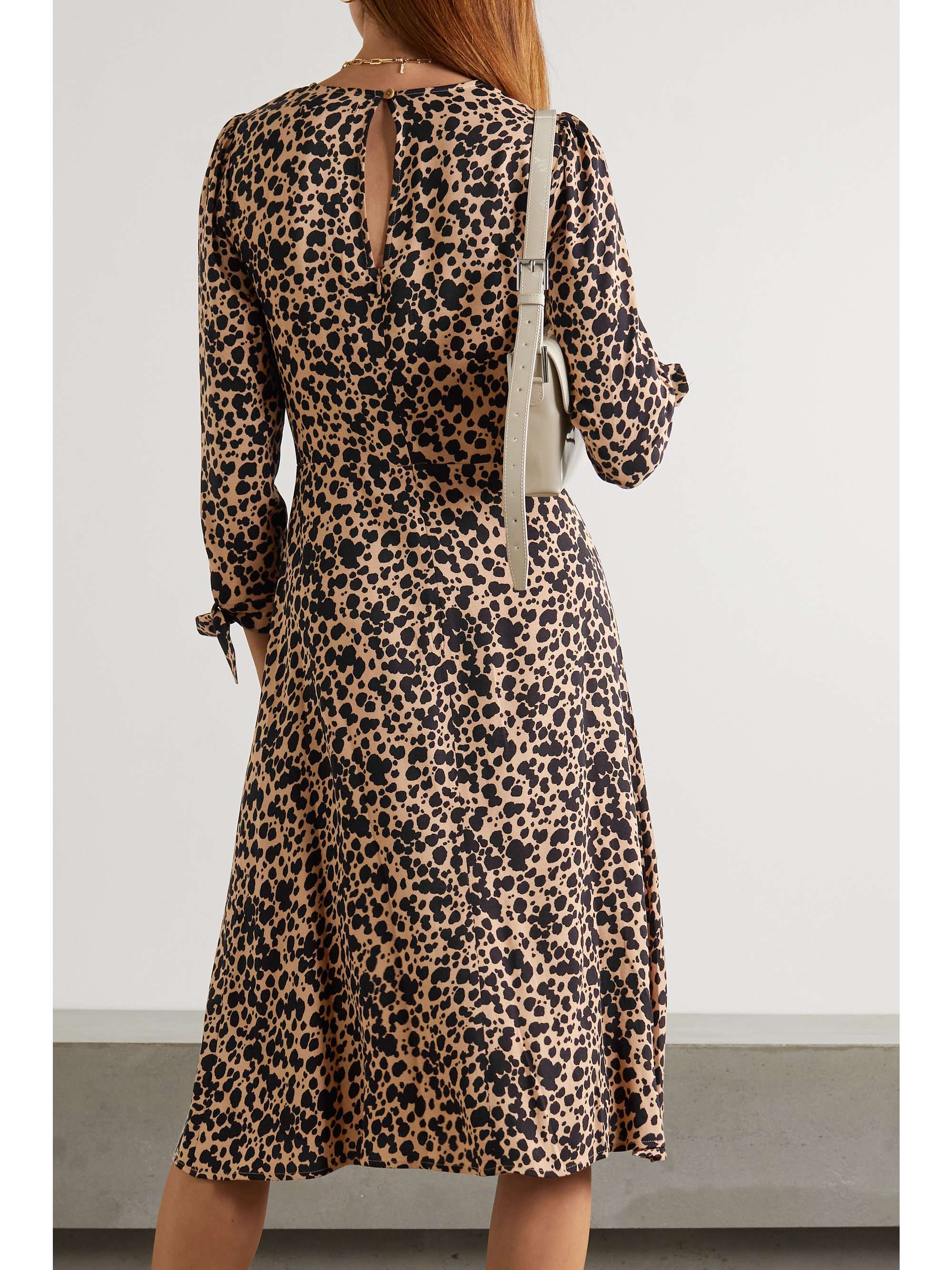 Brown Port leopard-print crepe midi ...