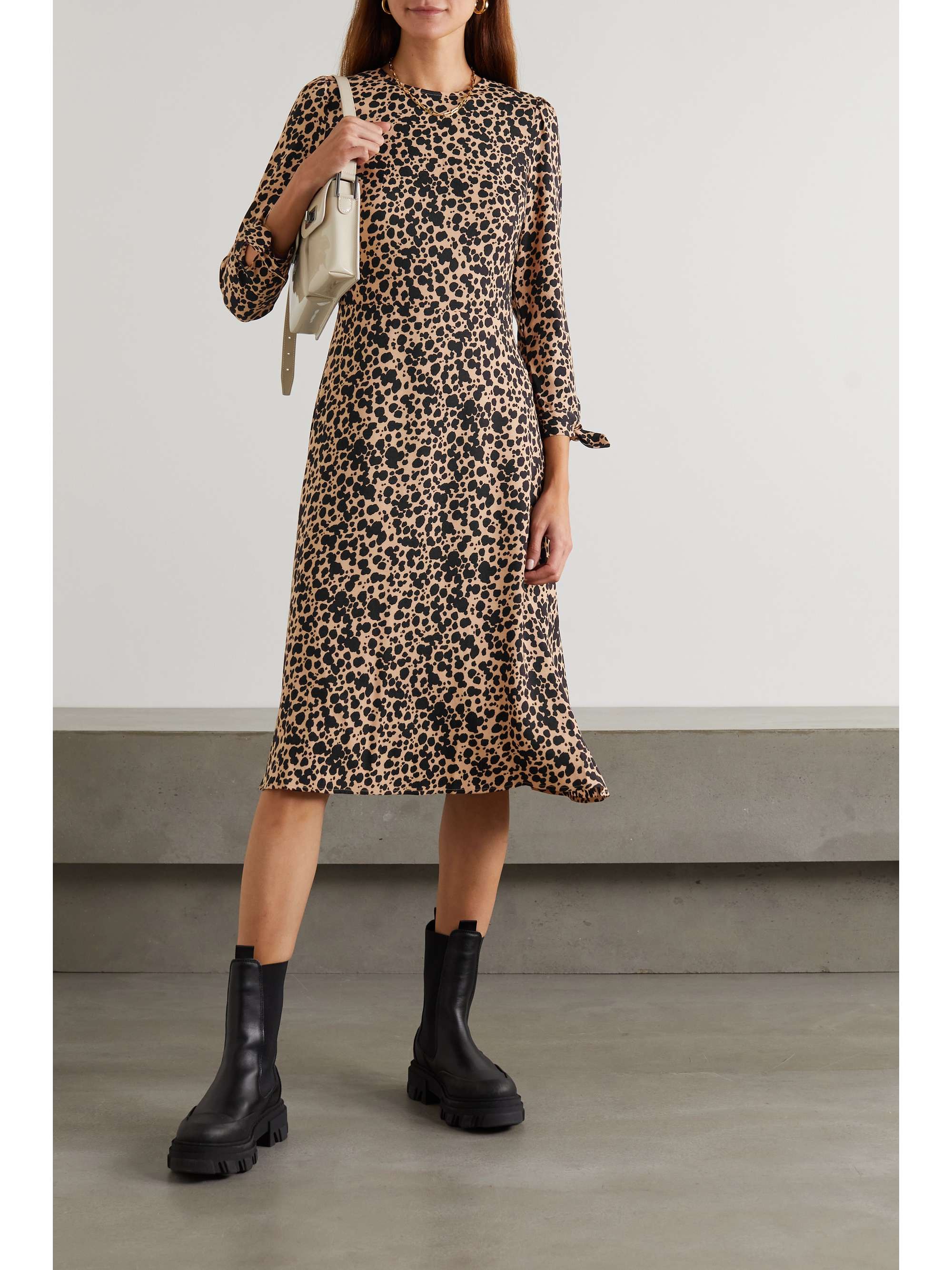 Brown Port leopard-print crepe midi 