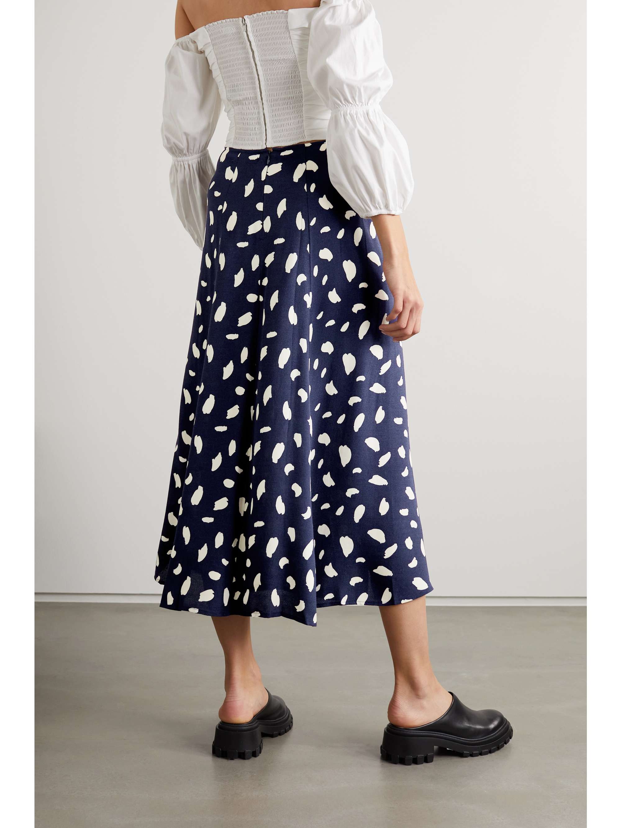 REFORMATION + NET SUSTAIN Zoe printed crepe midi skirt