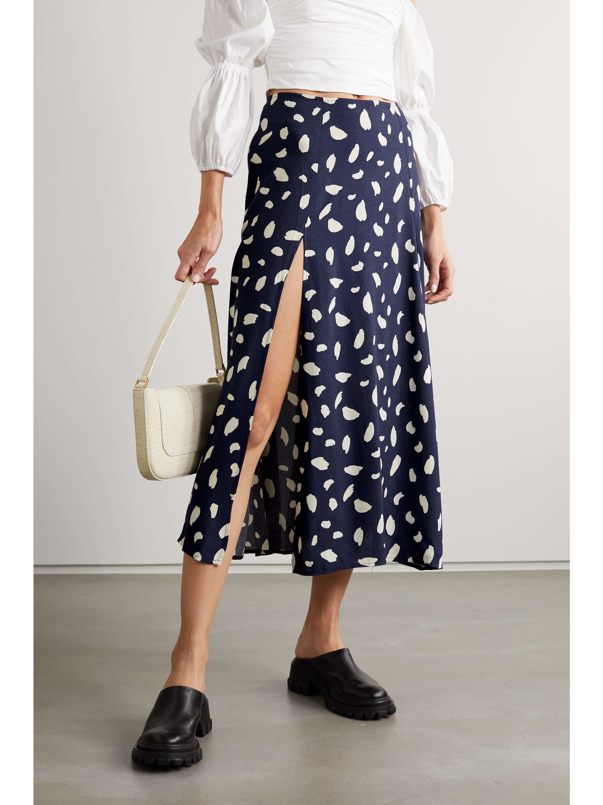 REFORMATION + NET SUSTAIN Zoe printed crepe midi skirt