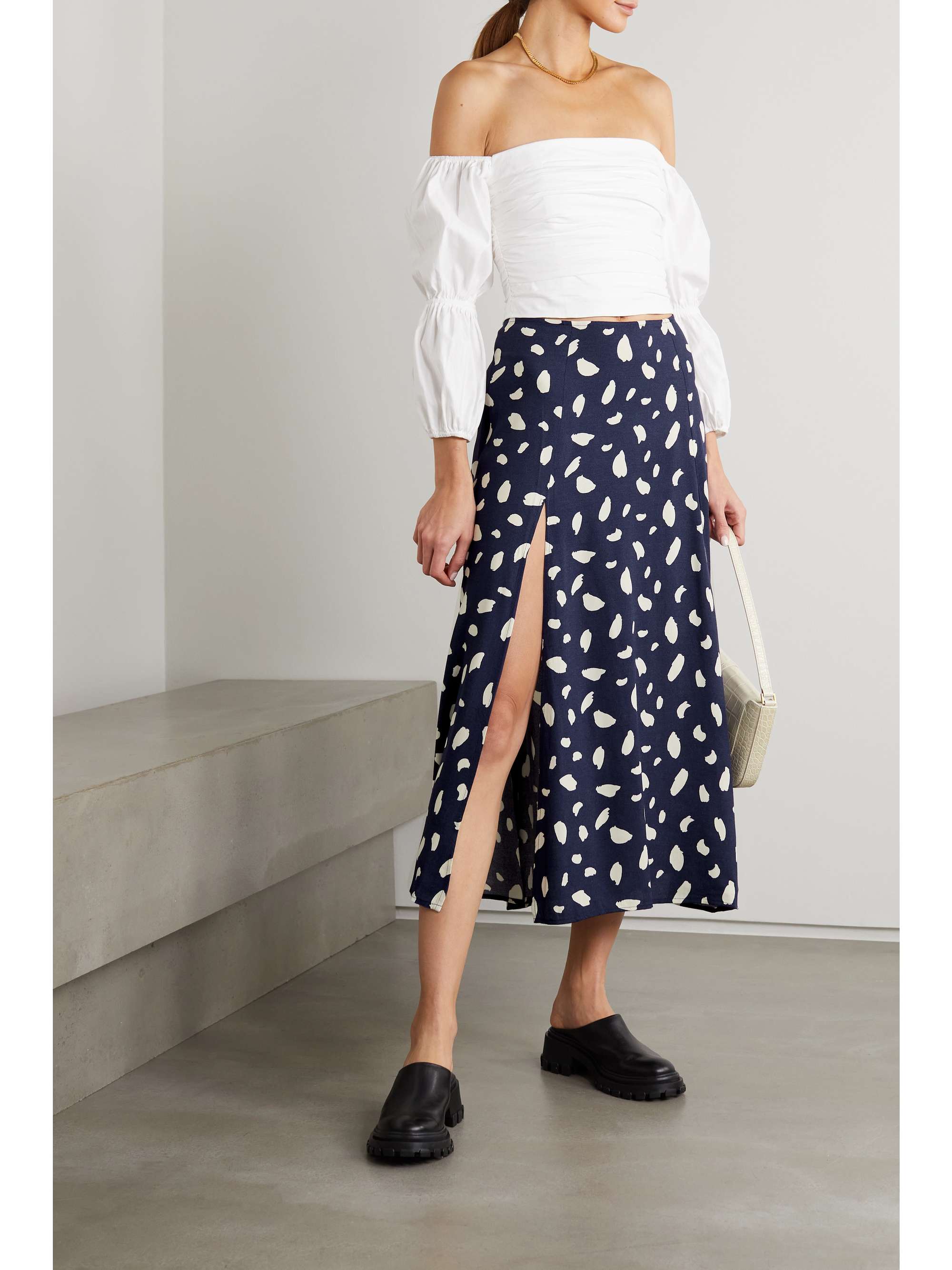 REFORMATION + NET SUSTAIN Zoe printed crepe midi skirt