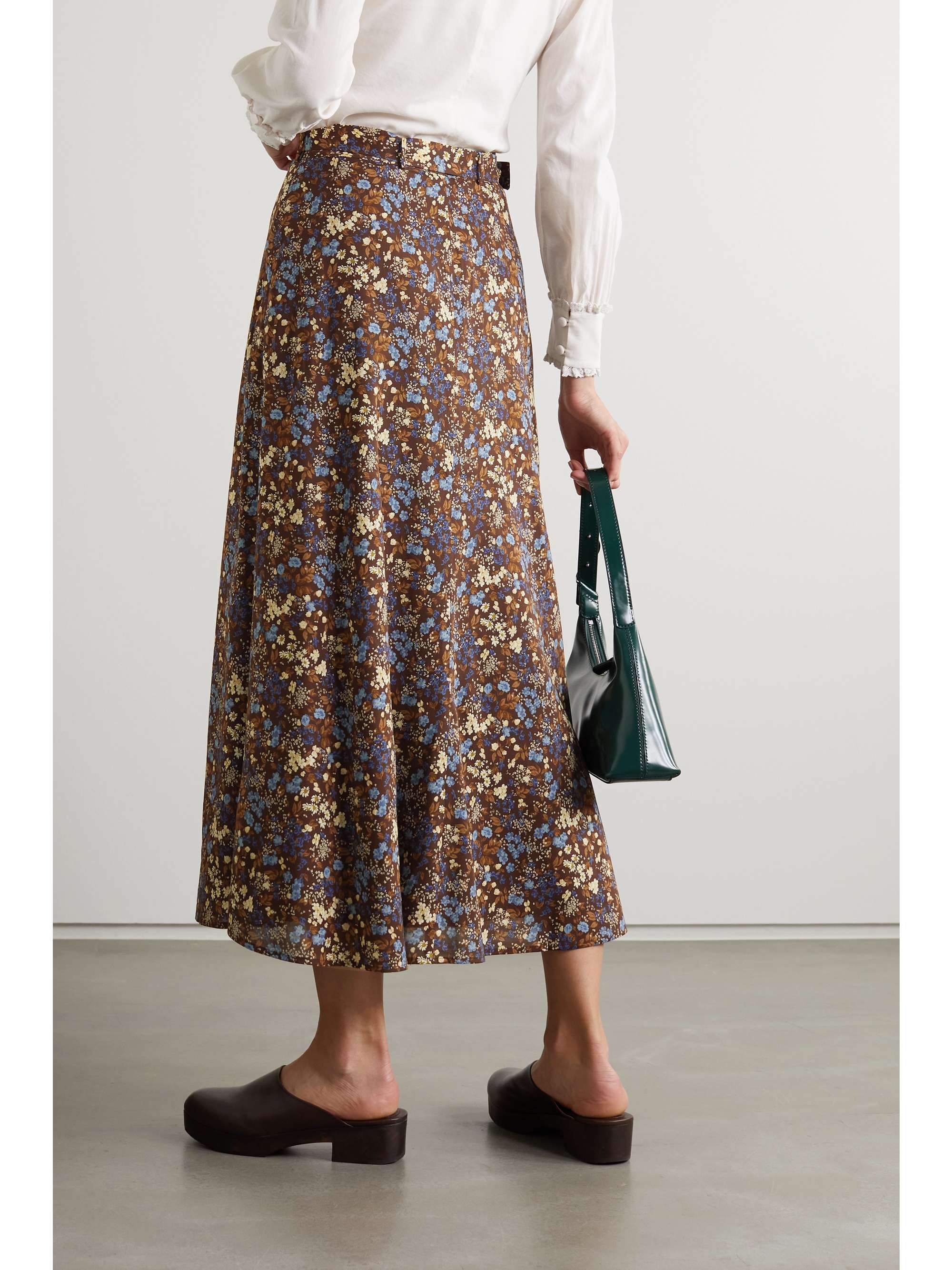 REFORMATION + NET SUSTAIN Falcon belted floral-print organic cotton and ECOVERO-blend midi skirt