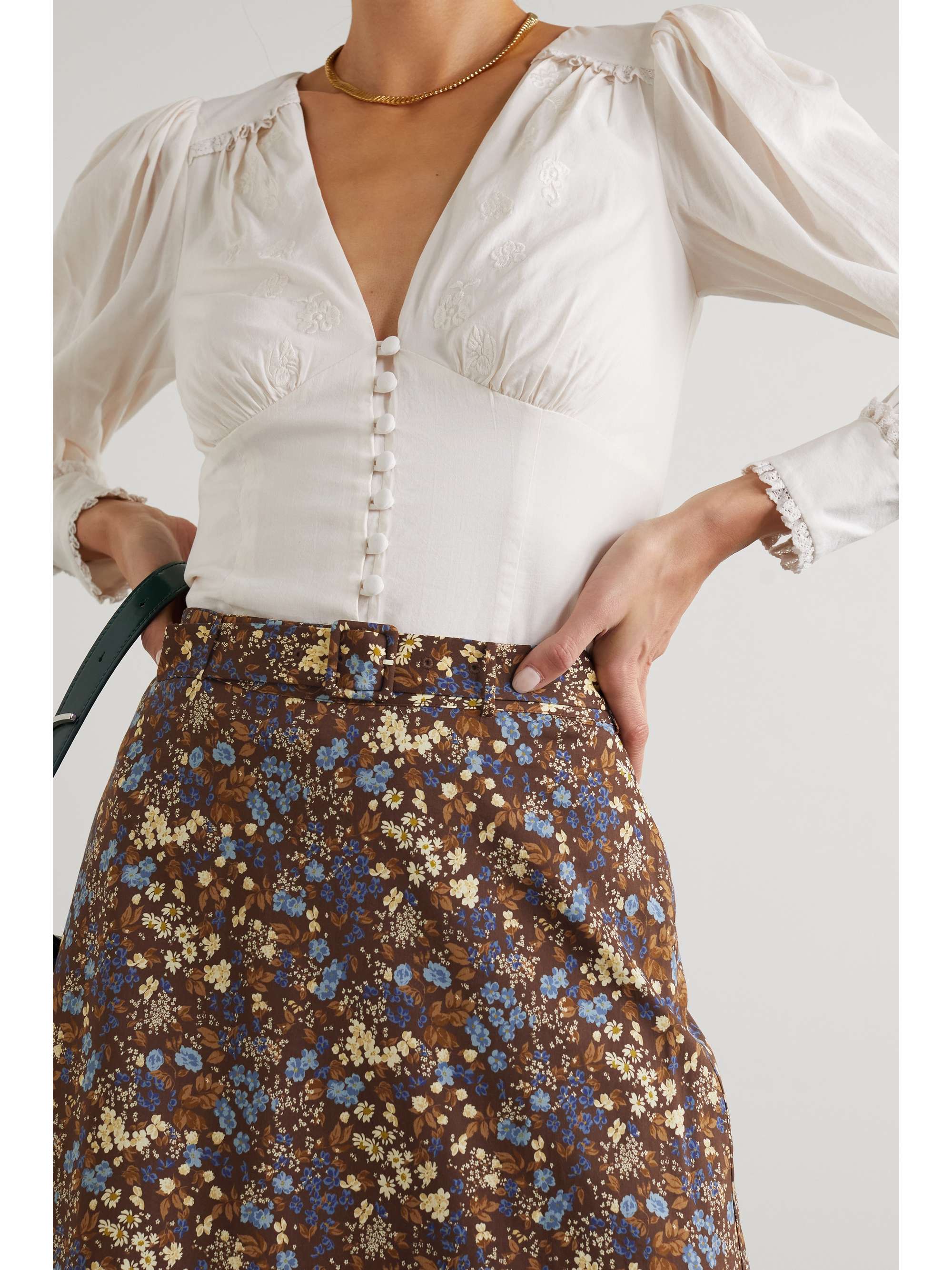 REFORMATION + NET SUSTAIN Falcon belted floral-print organic cotton and ECOVERO-blend midi skirt