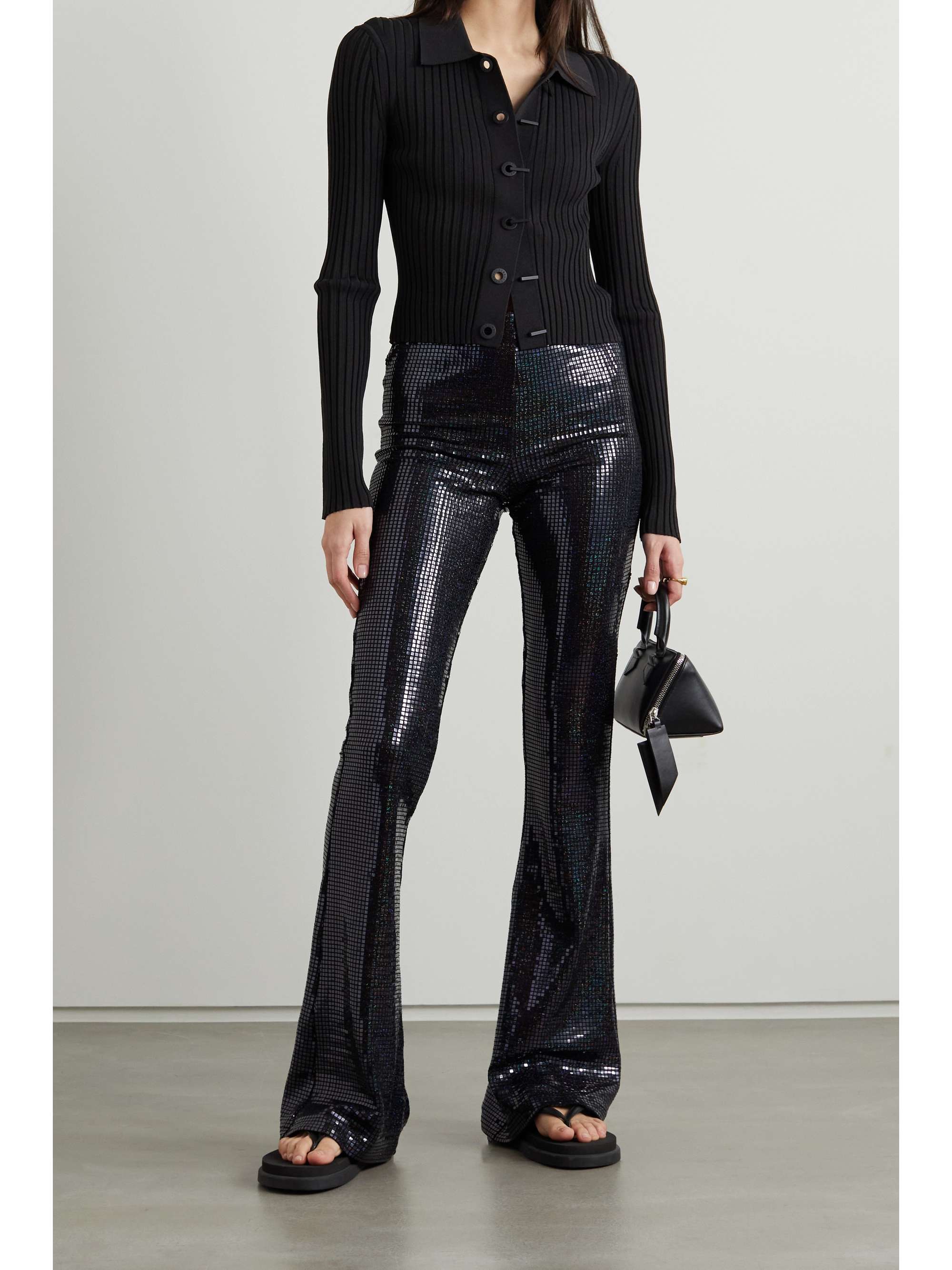metallic stretch pants