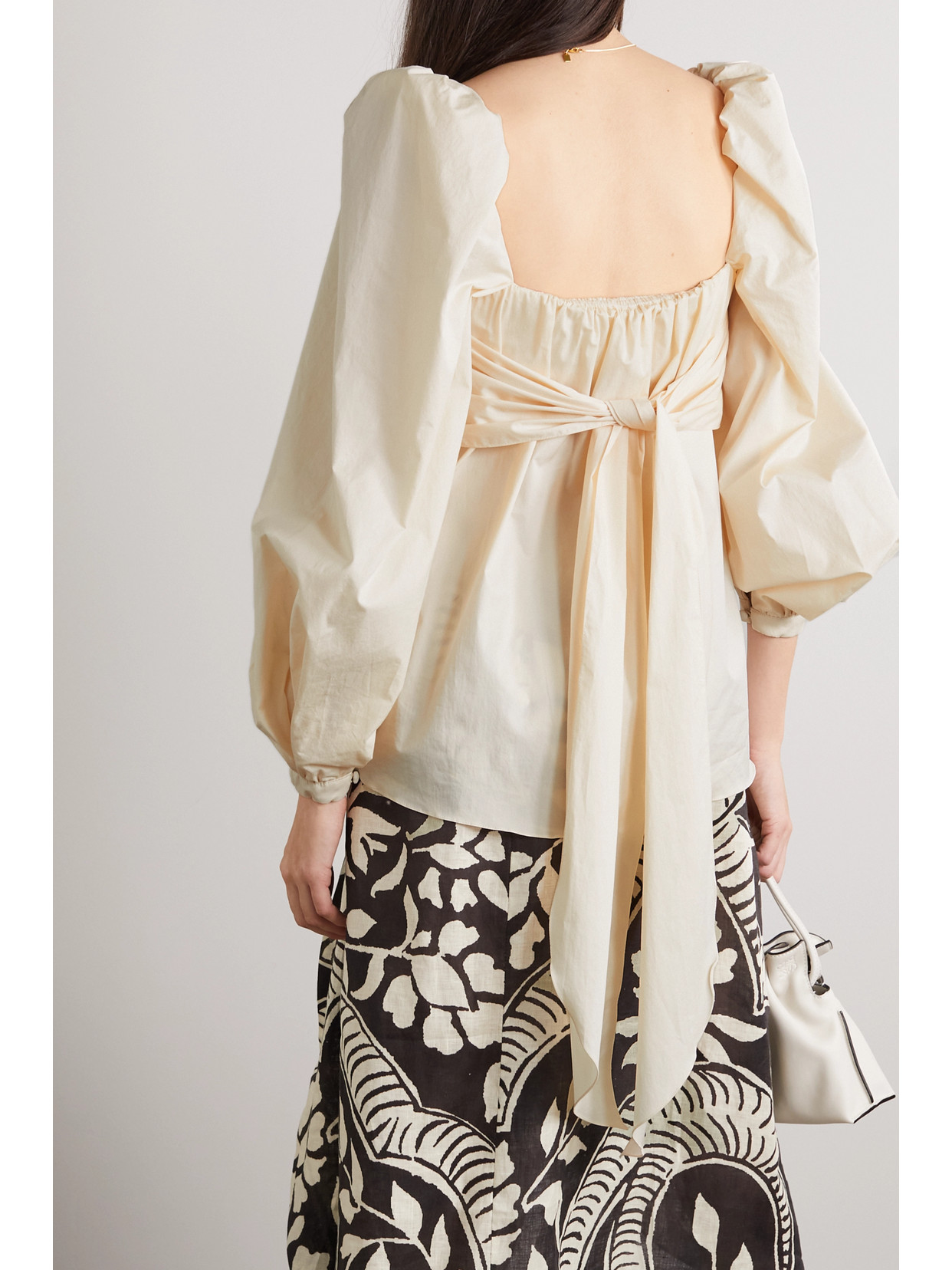 Johanna Ortiz + Net Sustain Love Me Like 70's Ruched Stretch-cotton Poplin Blouse In Ecru