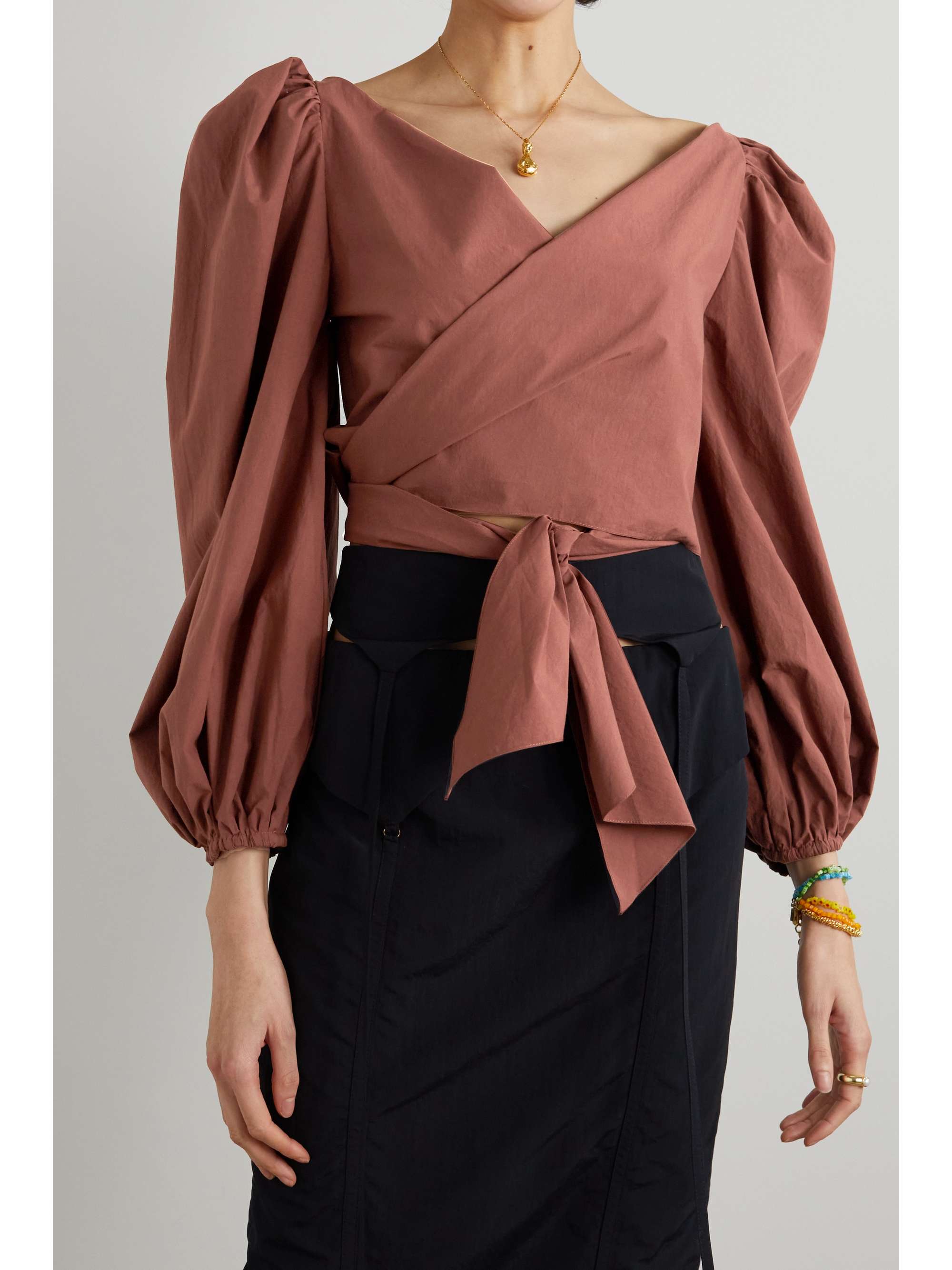 JOHANNA ORTIZ + NET SUSTAIN Voodoo Child cotton-poplin wrap top
