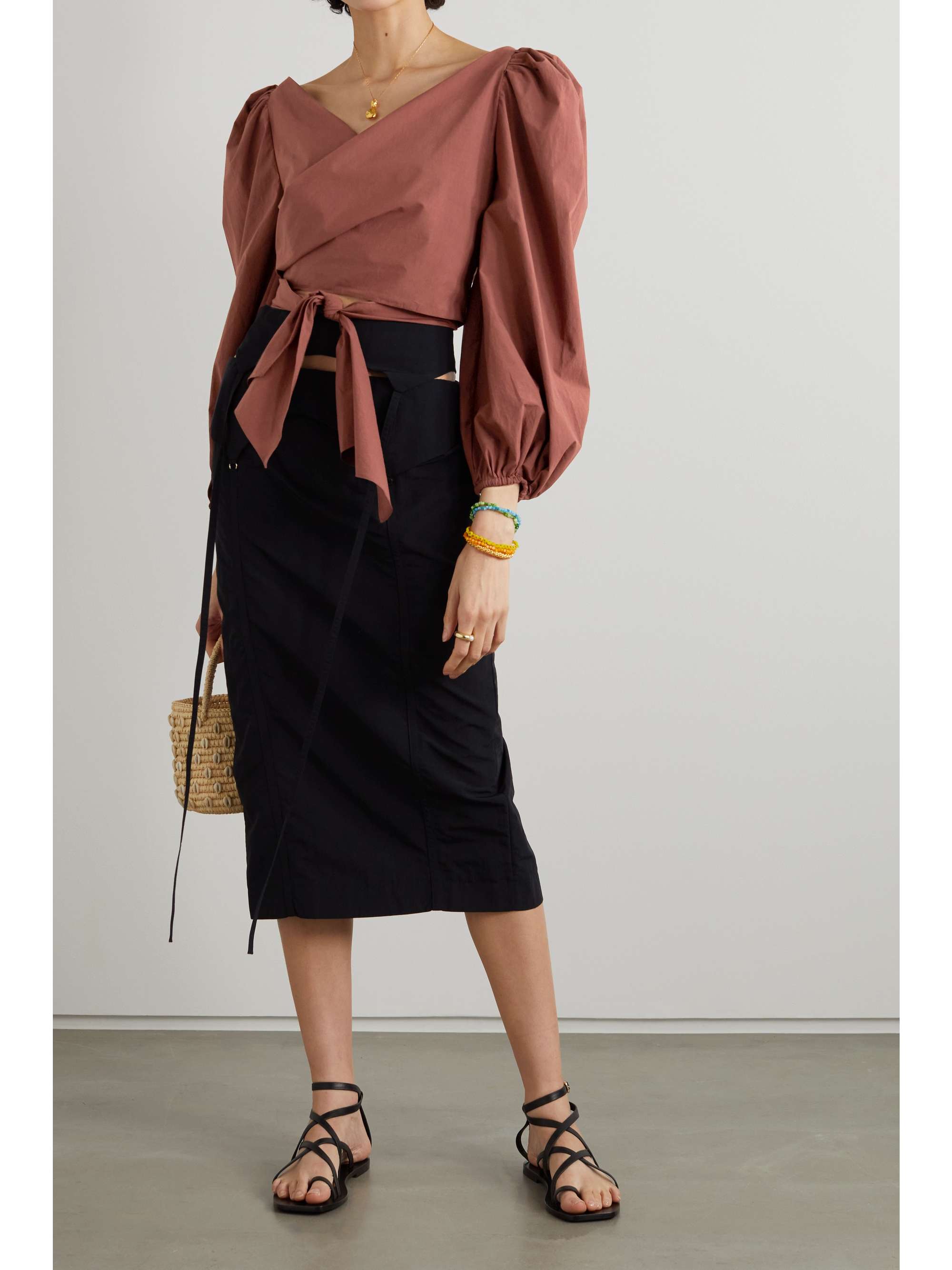 JOHANNA ORTIZ + NET SUSTAIN Voodoo Child cotton-poplin wrap top